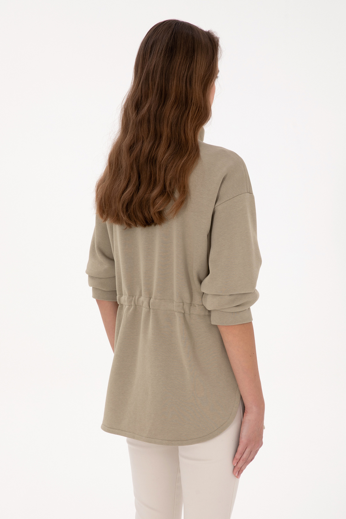 U.S. Polo Assn.  Kadın Açık Haki Fermuarlı Dik Yaka Sweatshirt 50318035-VR183 - Görsel 5