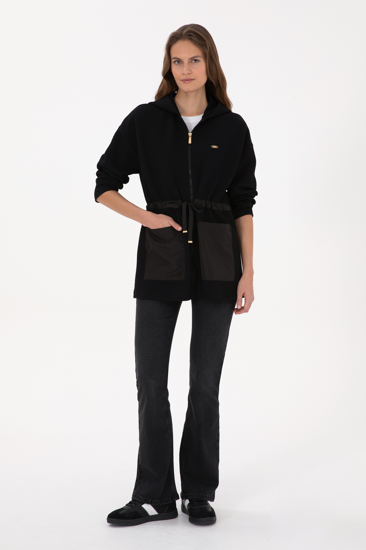 U.S. Polo Assn.  Kadın Siyah Fermuarlı Kapüşonlu Sweatshirt 50318098-VR046 - Görsel 4