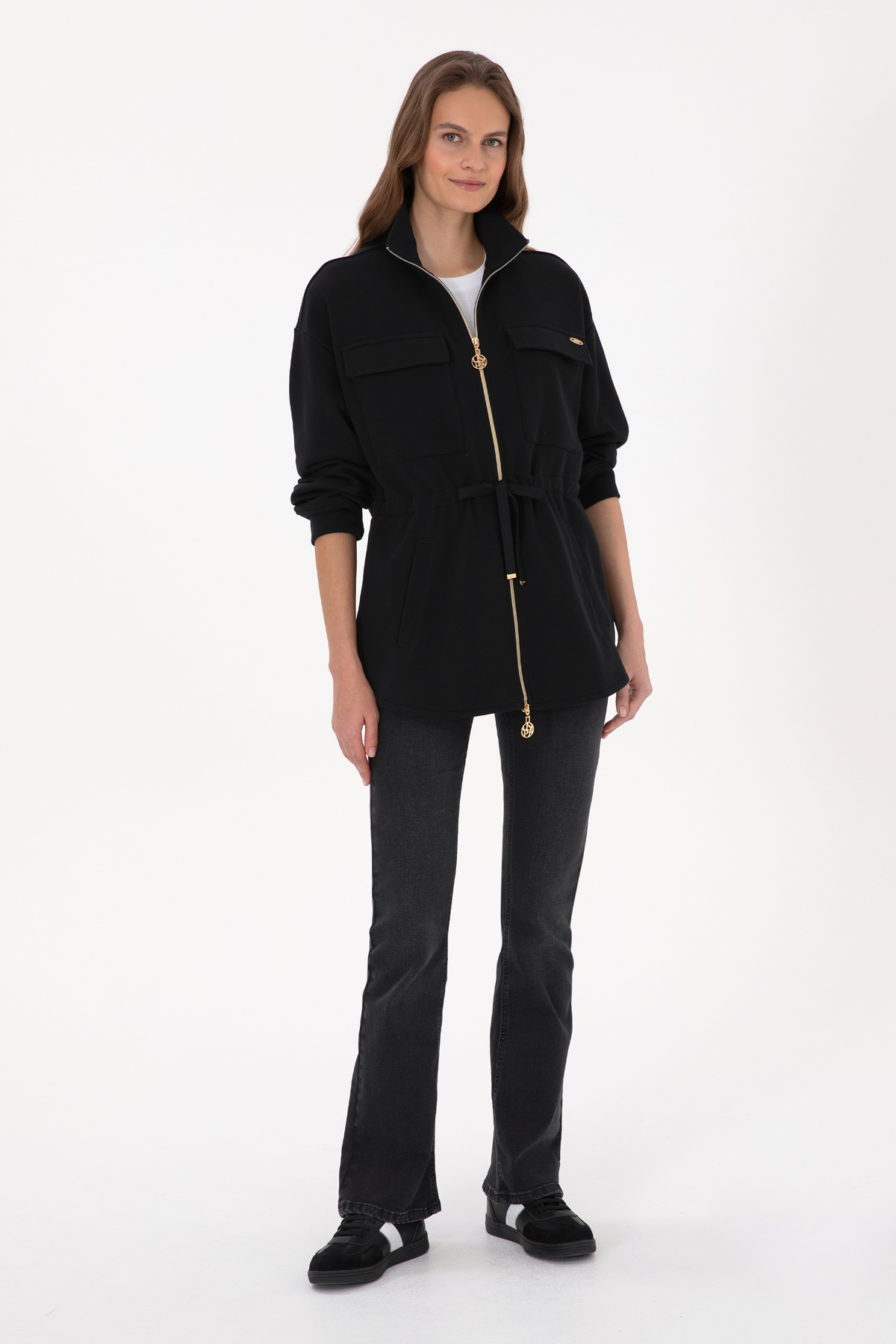 U.S. Polo Assn.  Kadın Siyah Fermuarlı Dik Yaka Sweatshirt 50318035-VR046 - Görsel 4