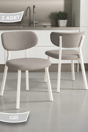 Canisa Toldy Serisi 2 Adet Gri Bukle Kumaş Mutfak Sandalyesi Beyaz Metal İske...