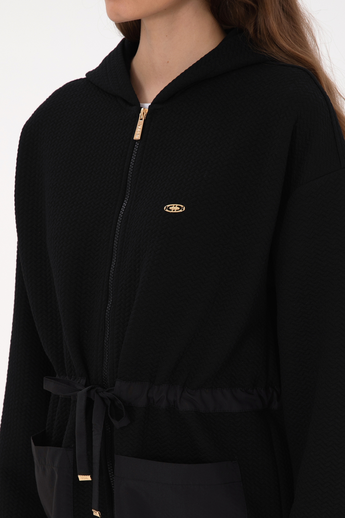 U.S. Polo Assn.  Kadın Siyah Fermuarlı Kapüşonlu Sweatshirt 50318098-VR046 - Görsel 7