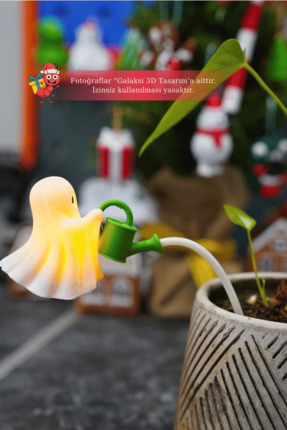 Galaksi 3D Bitki Sulayan Hayalet Dekoru Pilli Mum ile Kullanım Saksı Dekoru