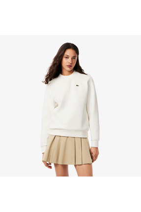 Lacoste Kadın Relaxed Fit Bisiklet Yaka Beyaz Sweatshirt