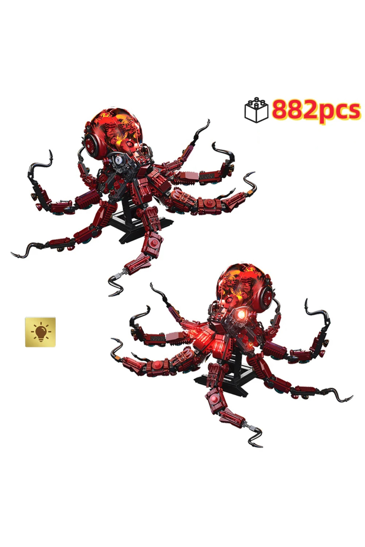 با چراغ ۸۸۲ تکه ست بلوک‌های ساختنی آموزشی STEM اکتاپوس مکانیکی خلاقانه DIY