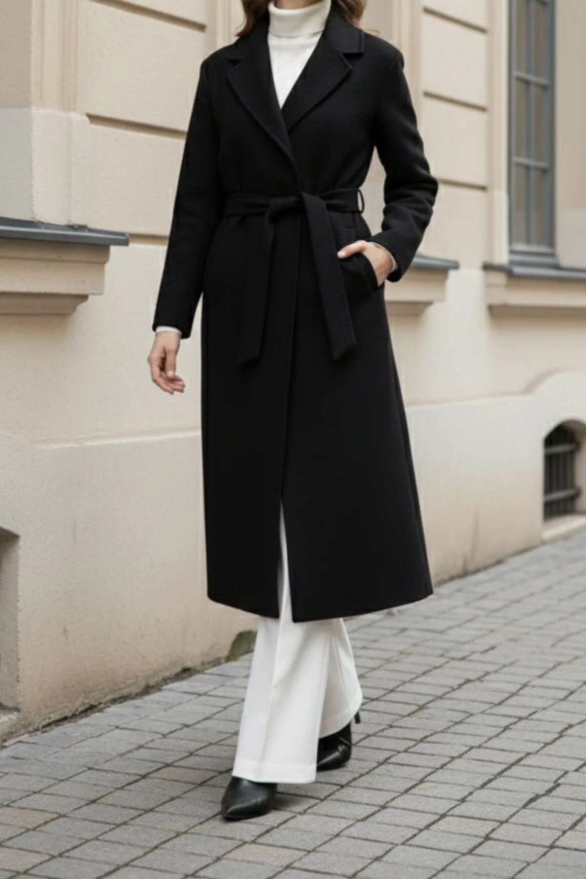 Modayıldızlar  Morena Astarlı Cepli Kuşaklı Ithal Yüksek Kalite Kaşe Kaban(Morena Rose) - Görsel 2