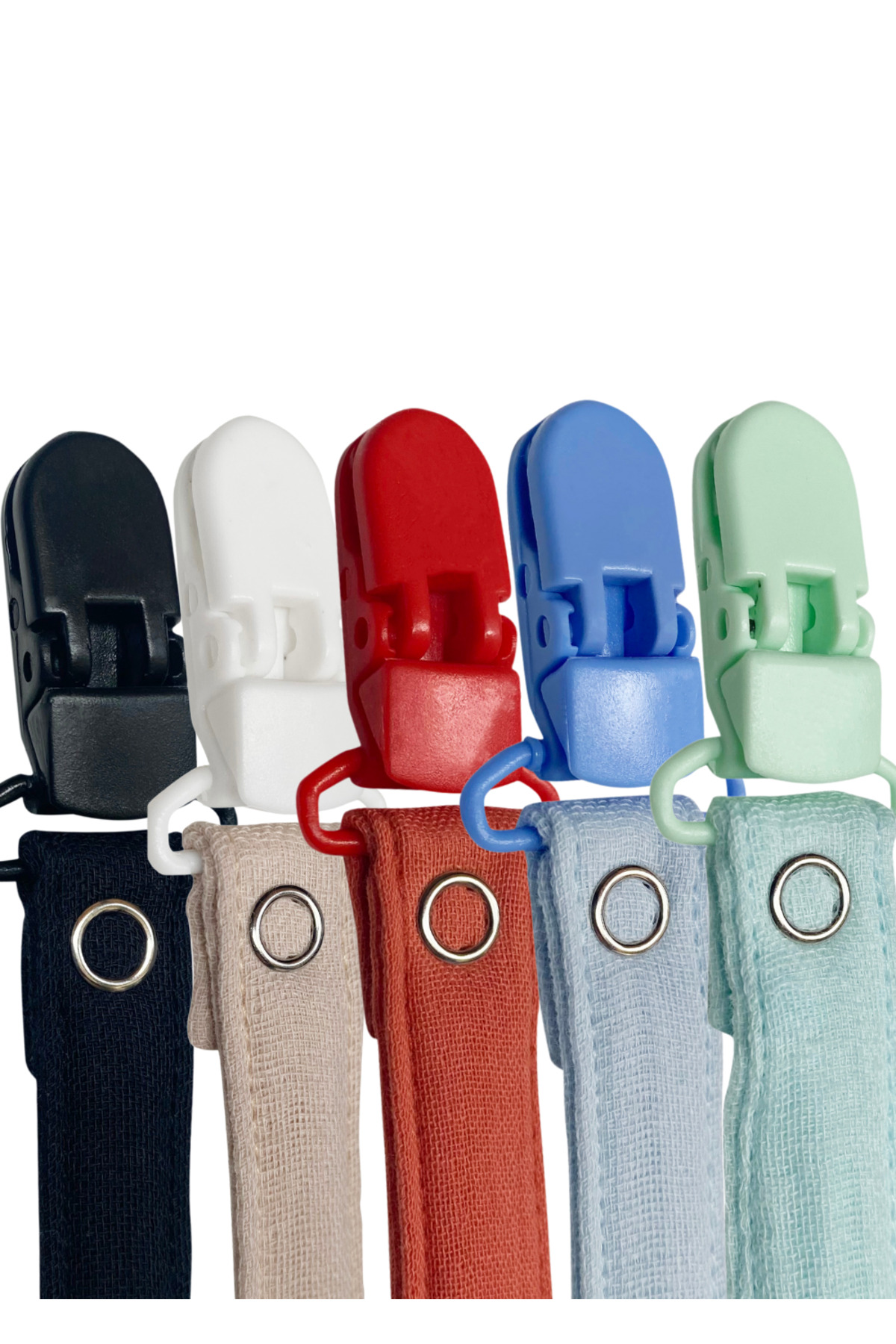 Joyous Mom Kids 5'li Yıkanabilir Renkli Emzik Askısı Emzik Zinciri %100 Pamuk (5 Askı 5 Klips) fotoğrafı 4 (önizleme)