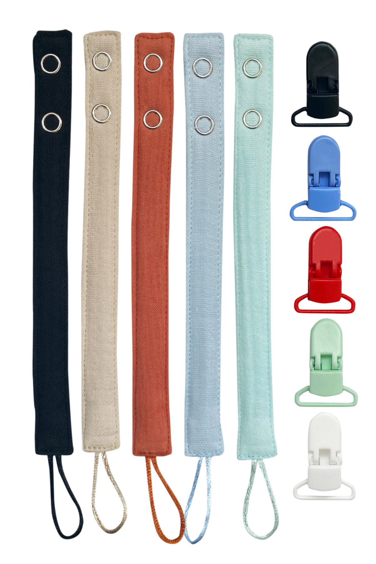 Joyous Mom Kids 5'li Yıkanabilir Renkli Emzik Askısı Emzik Zinciri %100 Pamuk (5 Askı 5 Klips) fotoğrafı 2 (önizleme)