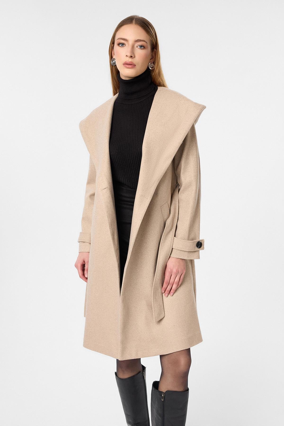 Tiffany Tomato  Kapüşonlu Kaşe Kaban