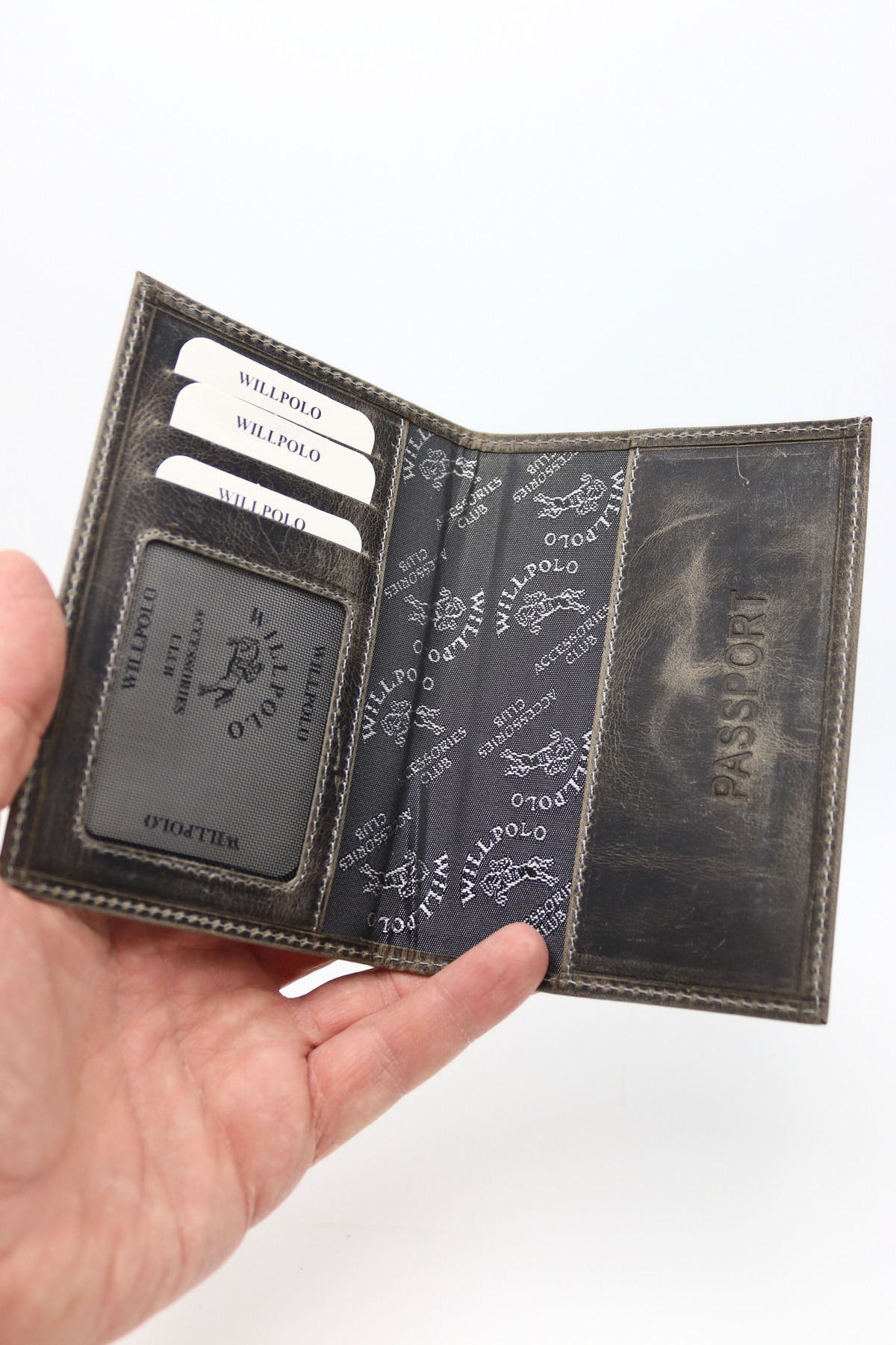 Genuine Leather Dirty Grey Crazy Passport Case Passport Holder