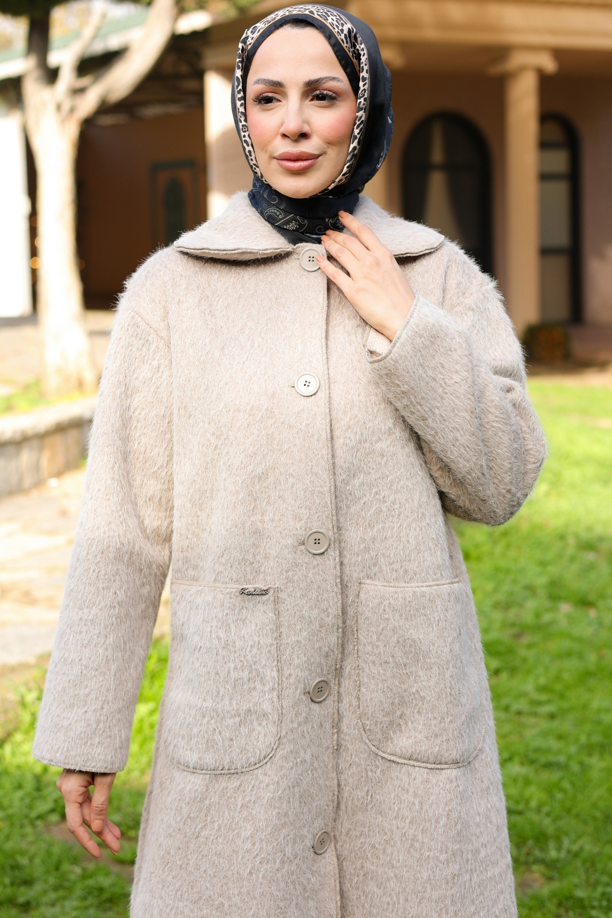 KADEEM  Mavera Fox Kumaş Uzun Tesettür Kaban – 7009 - Görsel 4
