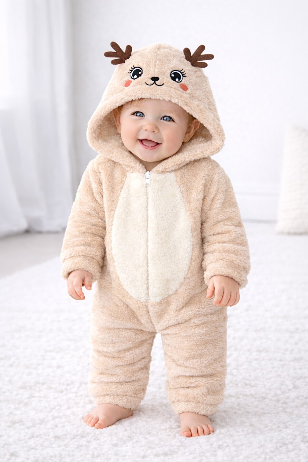 Chicsy Baby Tatlı Kapüşonlu Geyik Figürlü Peluş Bebek Tulum fotoğrafı 2 (önizleme)