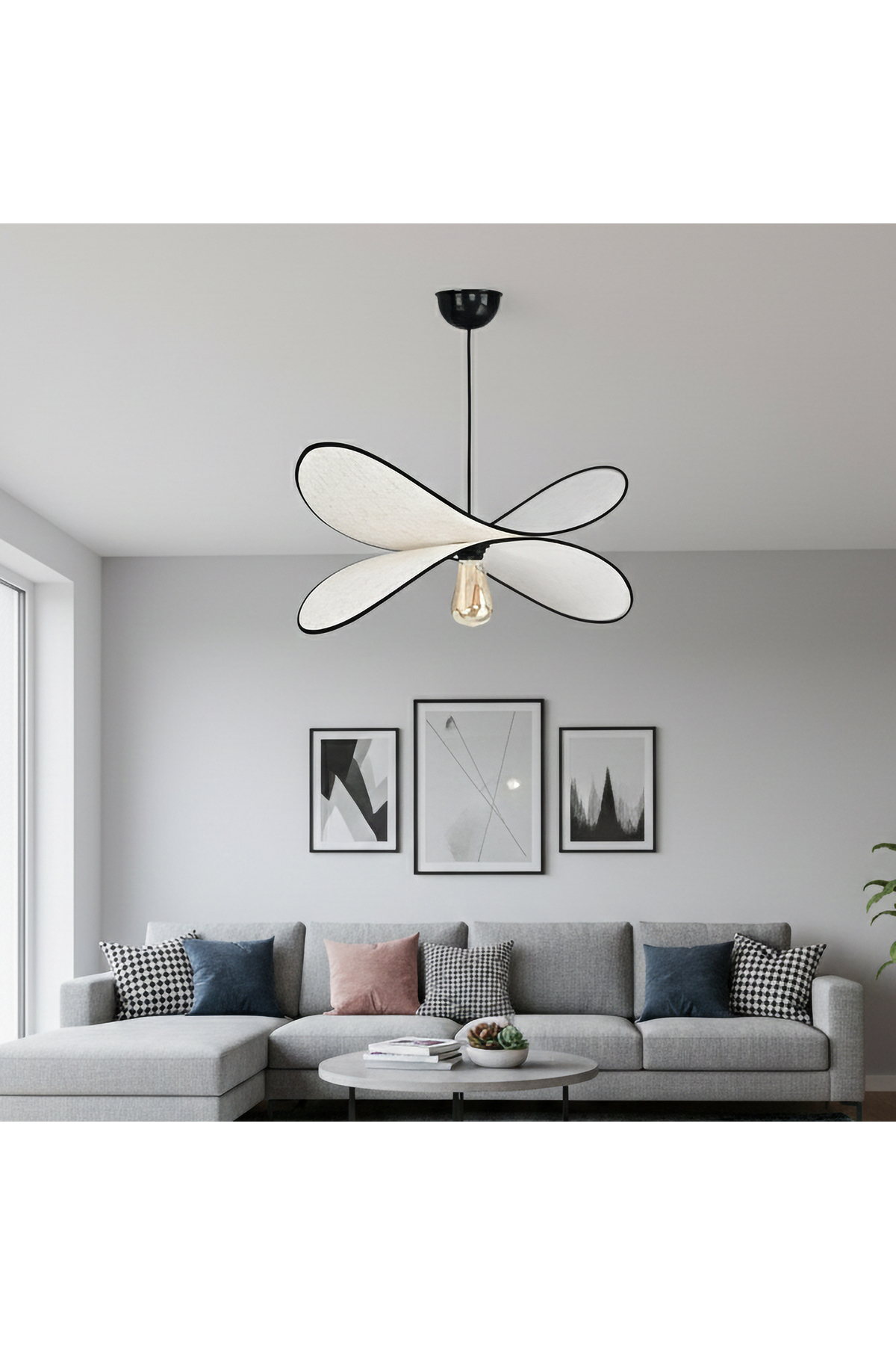 Modern Design Butterfly Pendant Cream Fabric Living Room Kitchen Living Room Chandelier