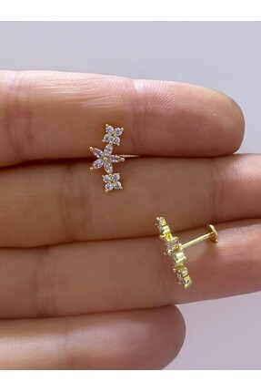 Arescollection 1 adet zirkon taşlı helix conch uyumlu piercing (önden açılan )