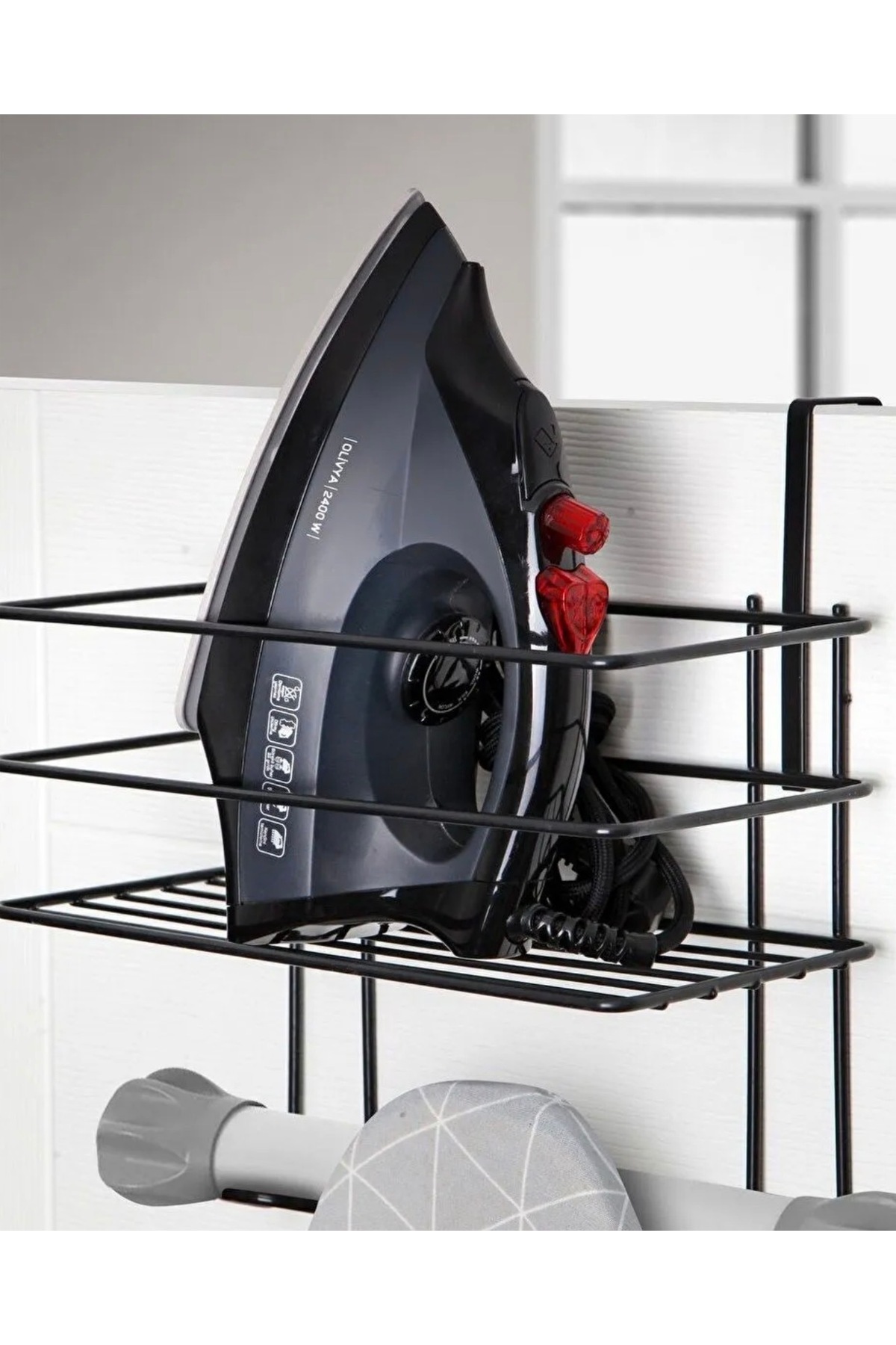 Black Hangable Ironing Board Hanger Ironing Organizer Shelf