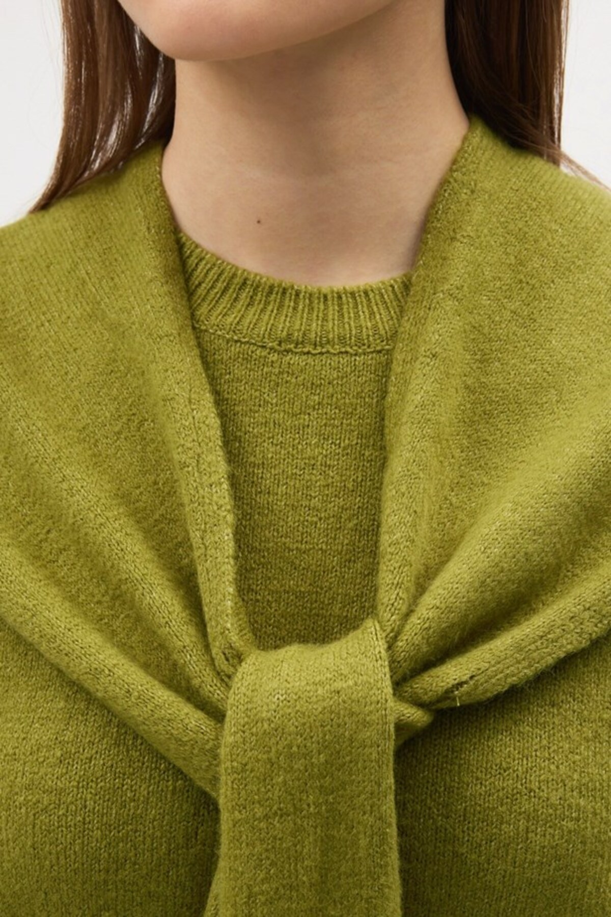 LOTUS CITY  Kadın Yağ Yeşil Yumuşak Dokulu Geniş Kalıp Şallı Triko Kazak - Görsel 4