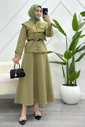 PALMİYE GİYİM Kadın Bebe Yaka Kemerli Şık Etekli Tesettür Takım