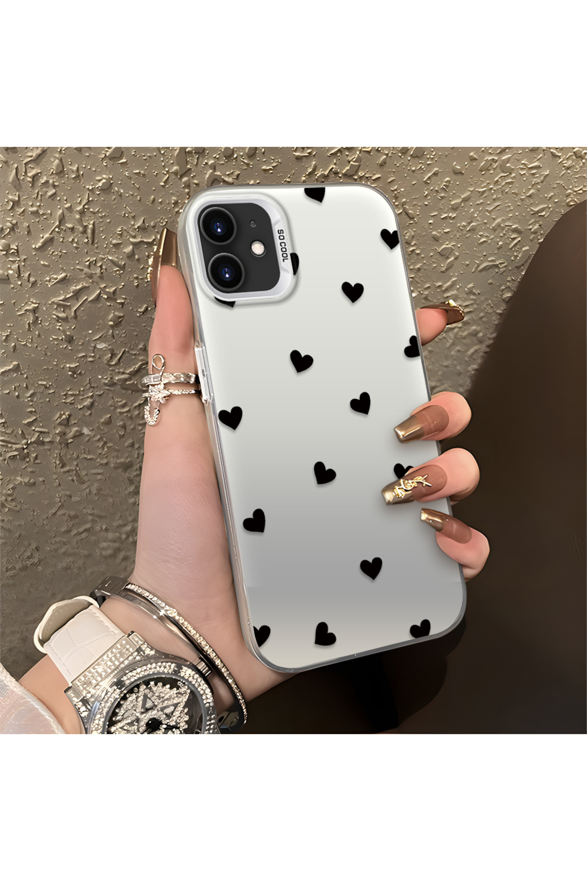 iPhone 11 Compatible Silicone Edge Hard Back Anti Fall Case Heart Patterns
