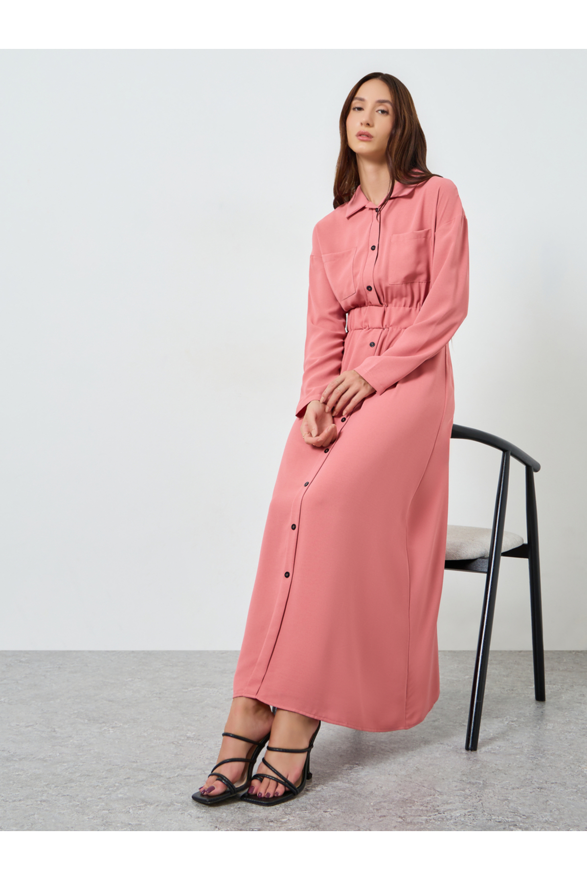 Take Two By Styli Women Button Front Collared Maxi Dress