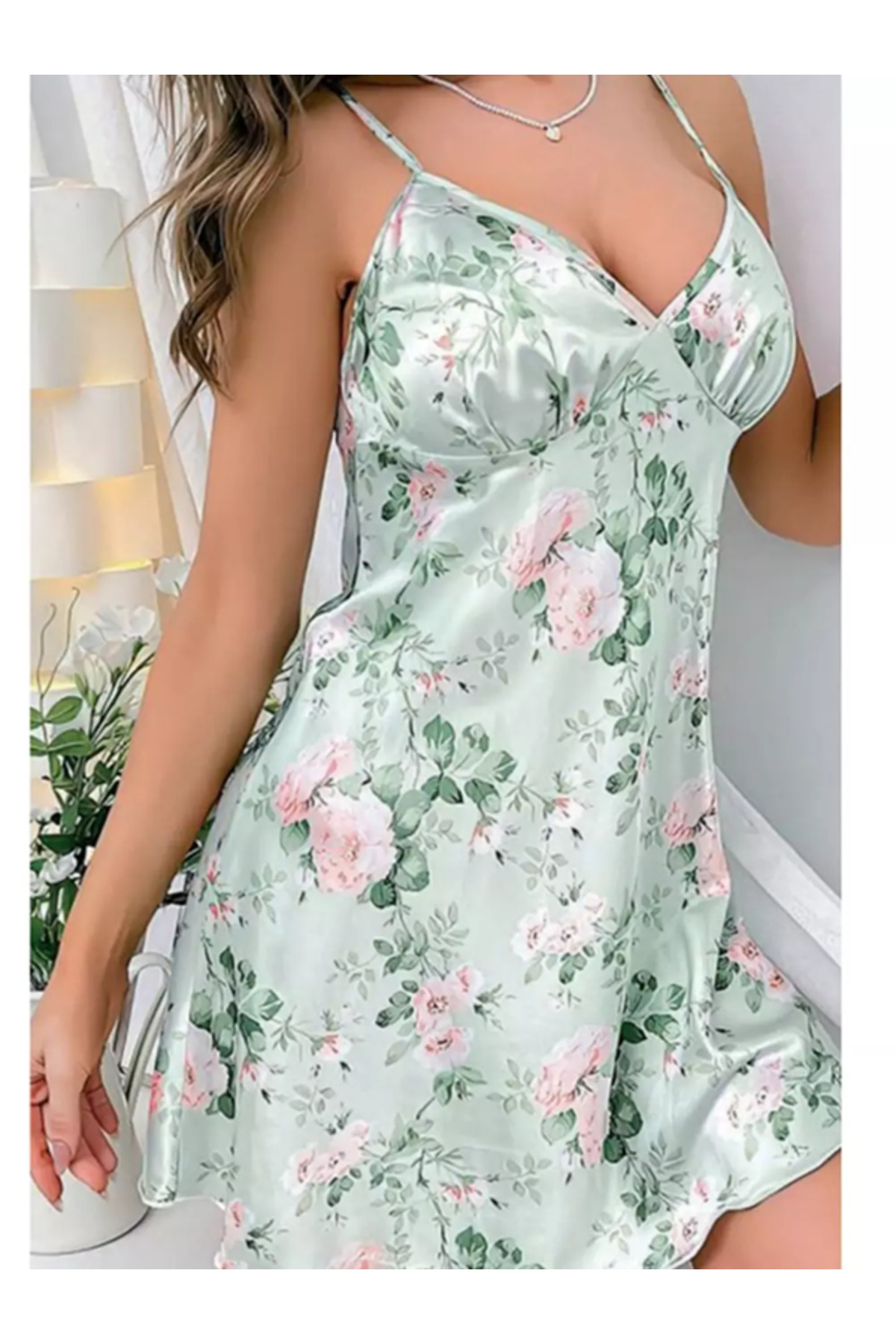 Nightlight Çiçek Desenli Saten Gecelik