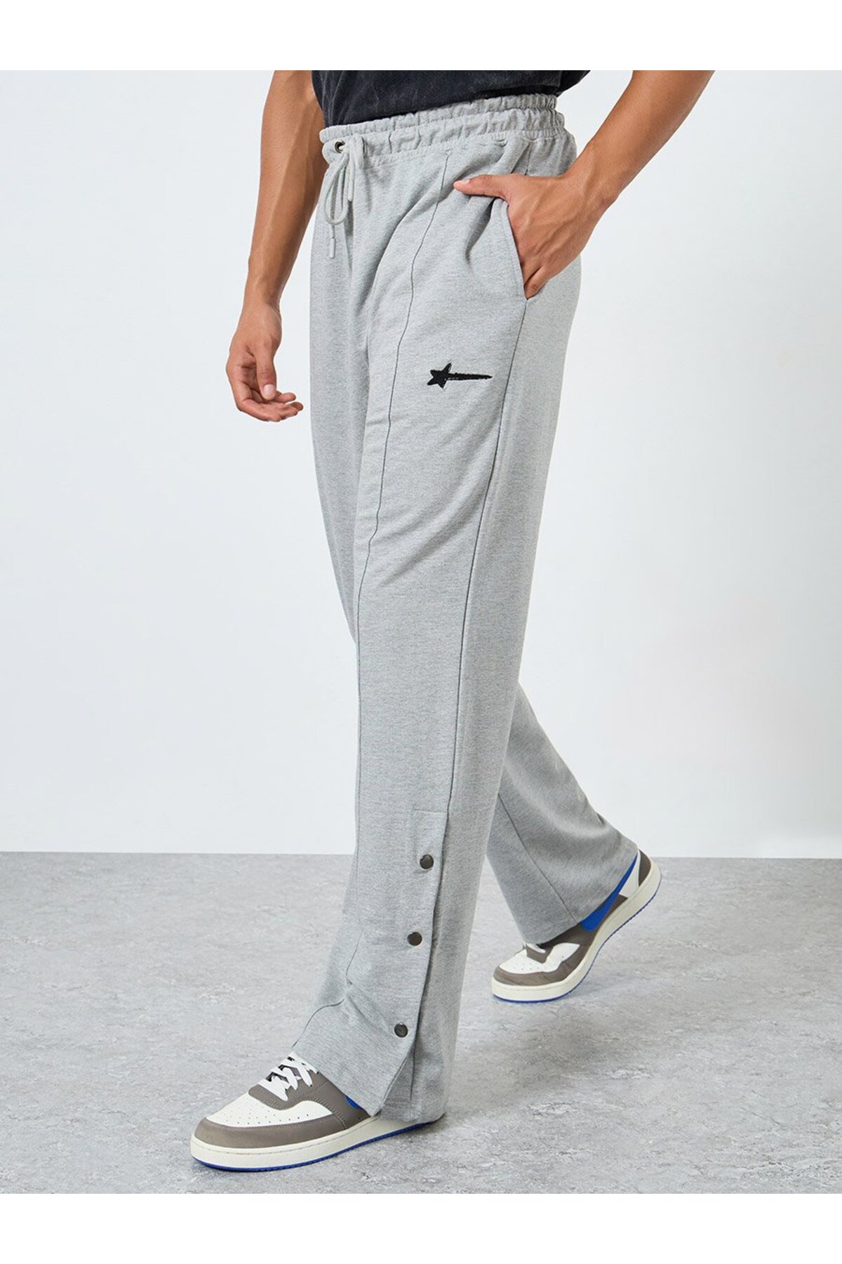 Styli Men Grey Embroidered Terry Joggers