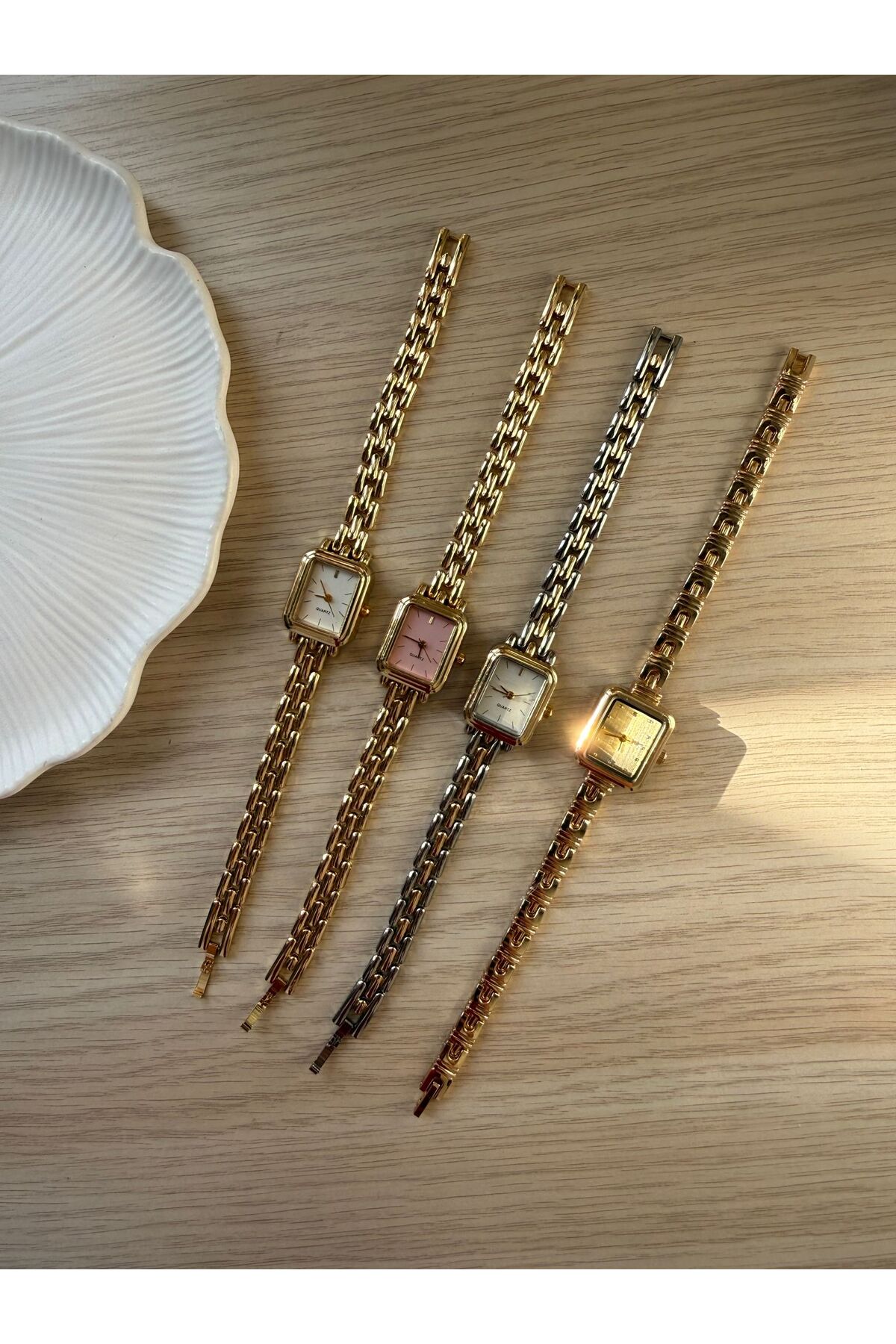 rubsey  Retro Minimal Metal Kordon Vintage Kadın Kol Saati Altın Dikdörtgen - Görsel 6
