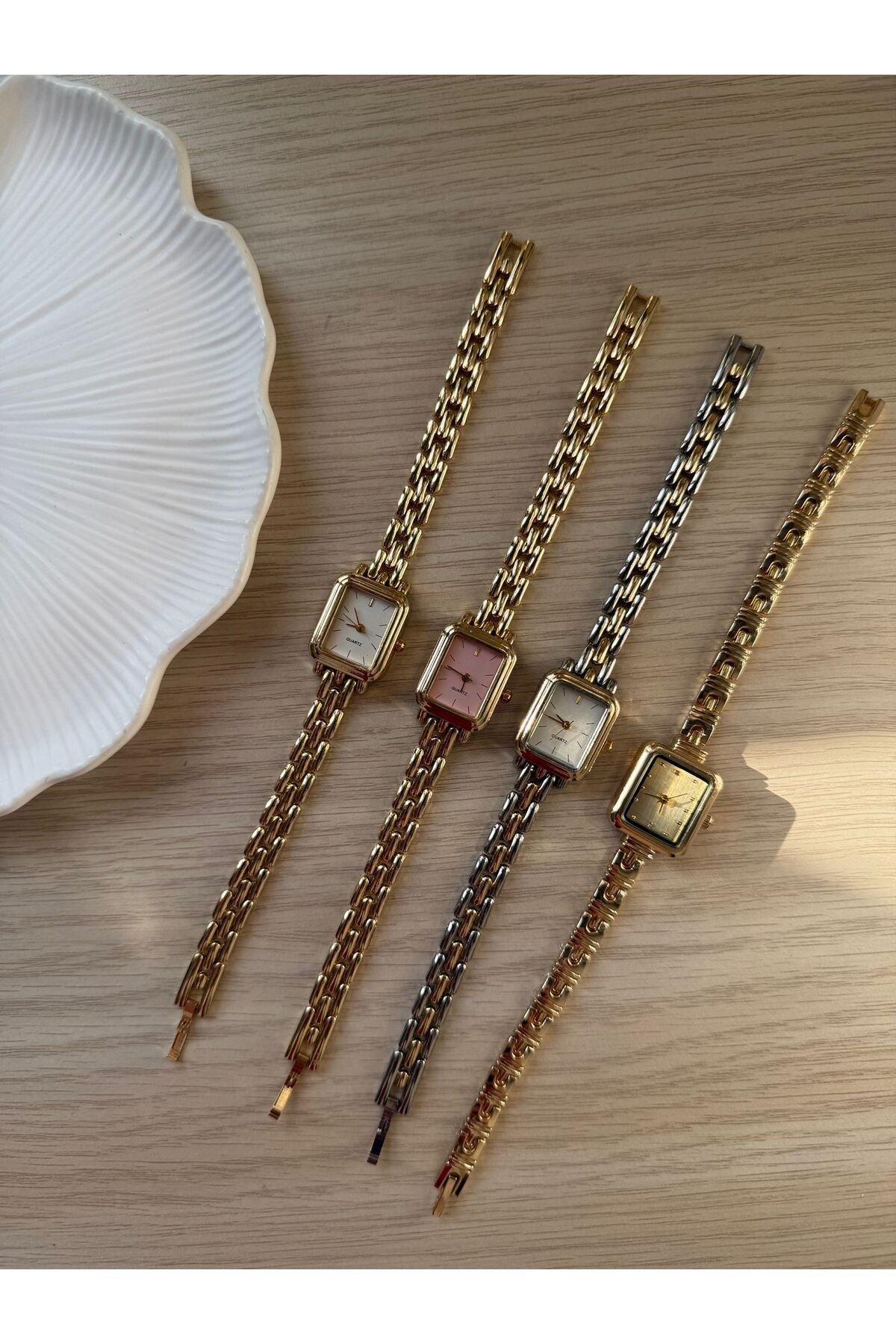 rubsey  Retro Minimal Metal Kordon Vintage Kadın Kol Saati Altın Dikdörtgen - Görsel 9