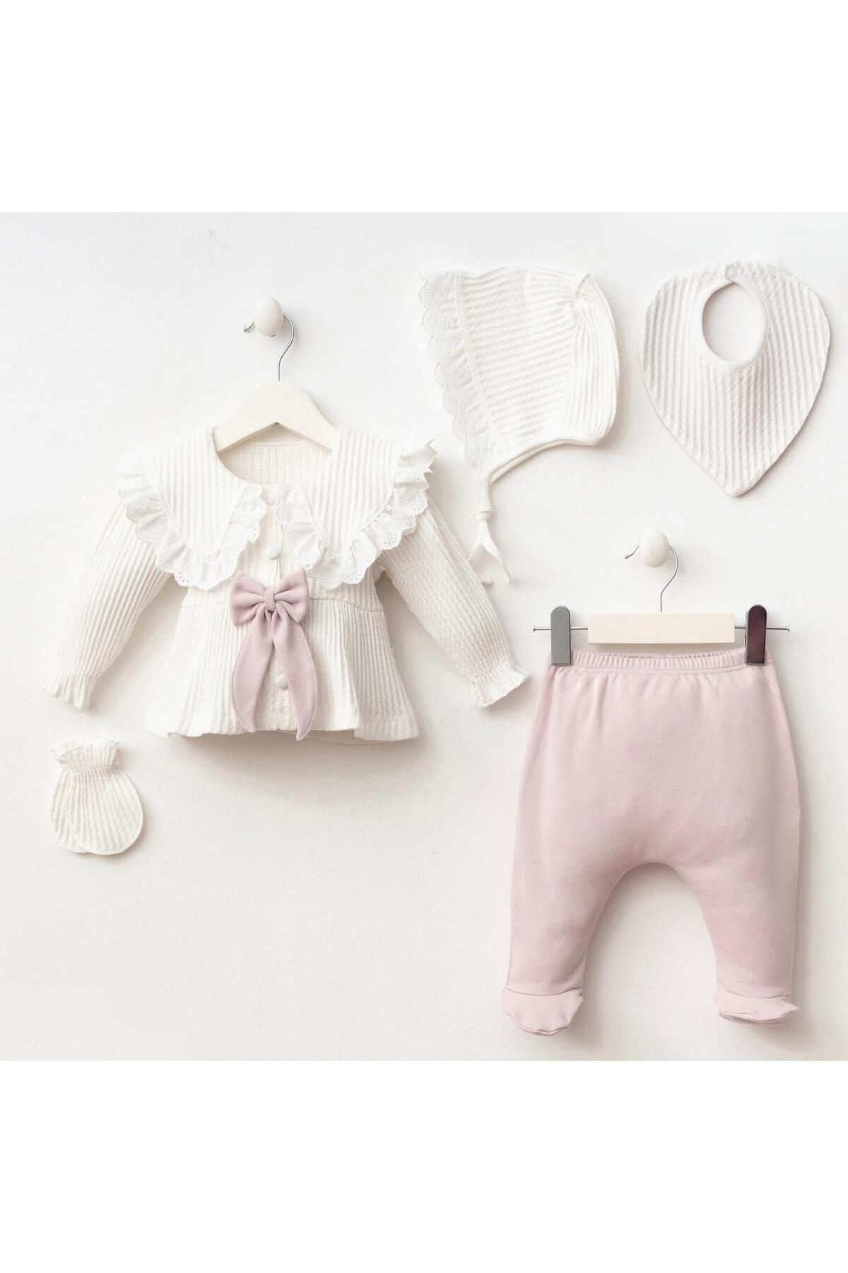 MİNİZEYN TEKSTİL Kız Bebek Pamuklu 0-3 Ay 5li Hastane Çıkış Seti