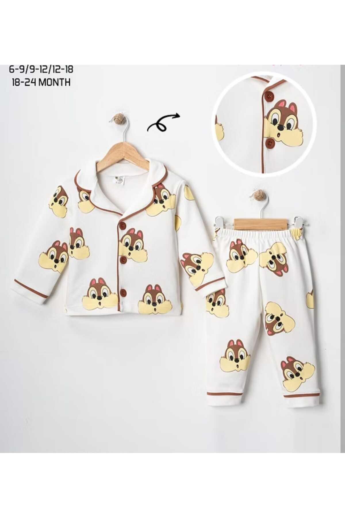 MiniBou Bebek Sincap Desenli Önden Düğmeli Uzun Kollu Pijama Takımı fotoğrafı 2 (önizleme)