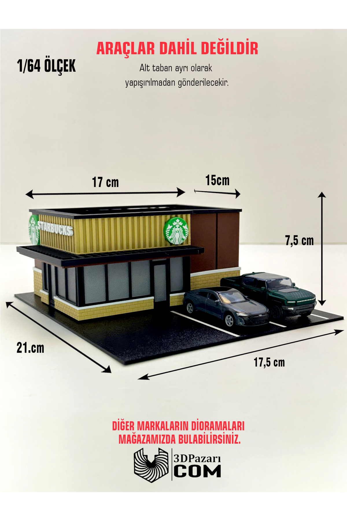SEINOミニカー 3台、Nゲージサイズ6台、ペーパークラフト付きセット販売。 Butik 3D Baskı 1/64 Ölçekli Kahve Dükkanı Bina Tasarımlı Diorama