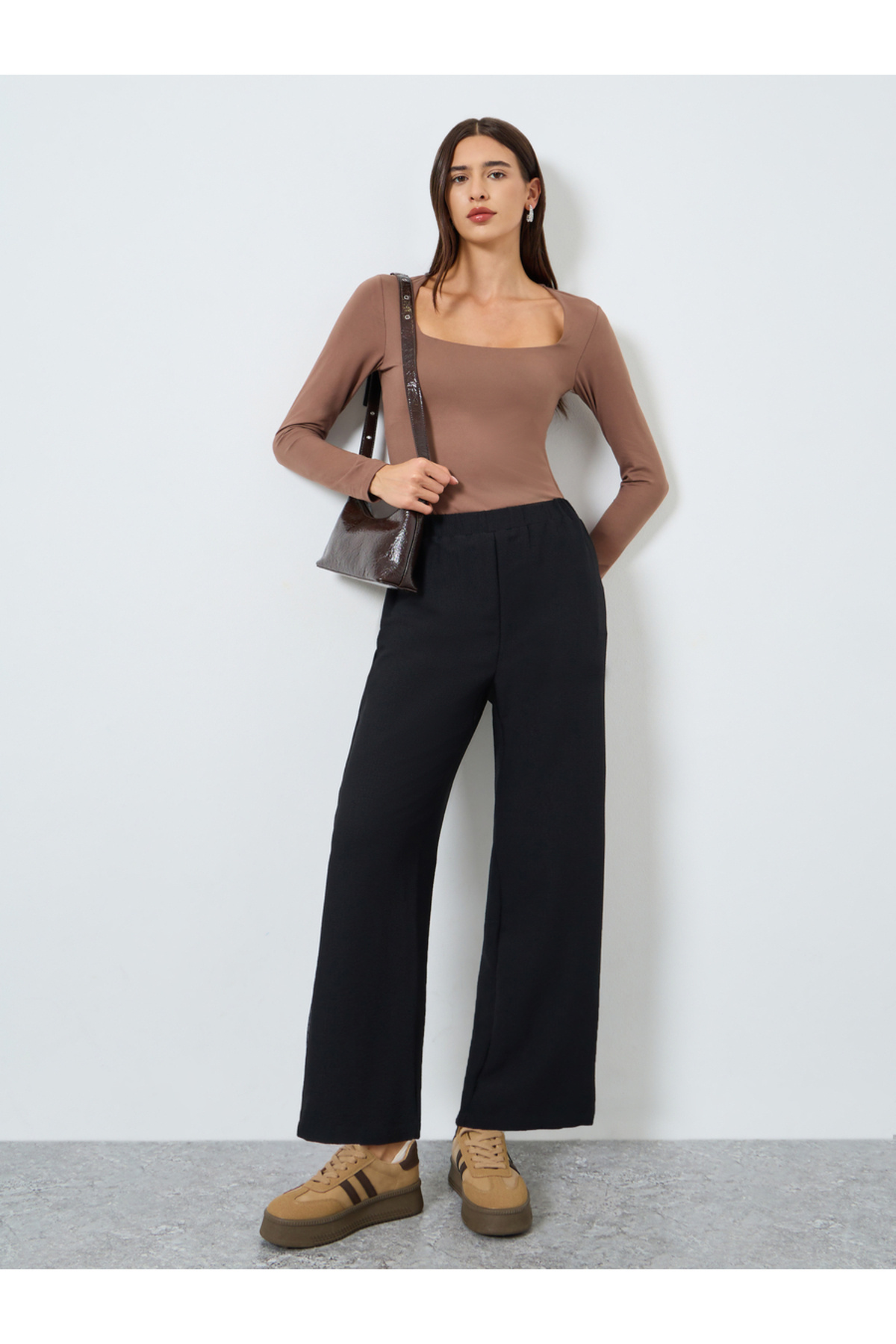 Take Two By Styli Women Textured Elastic Waist Straight Leg Pants