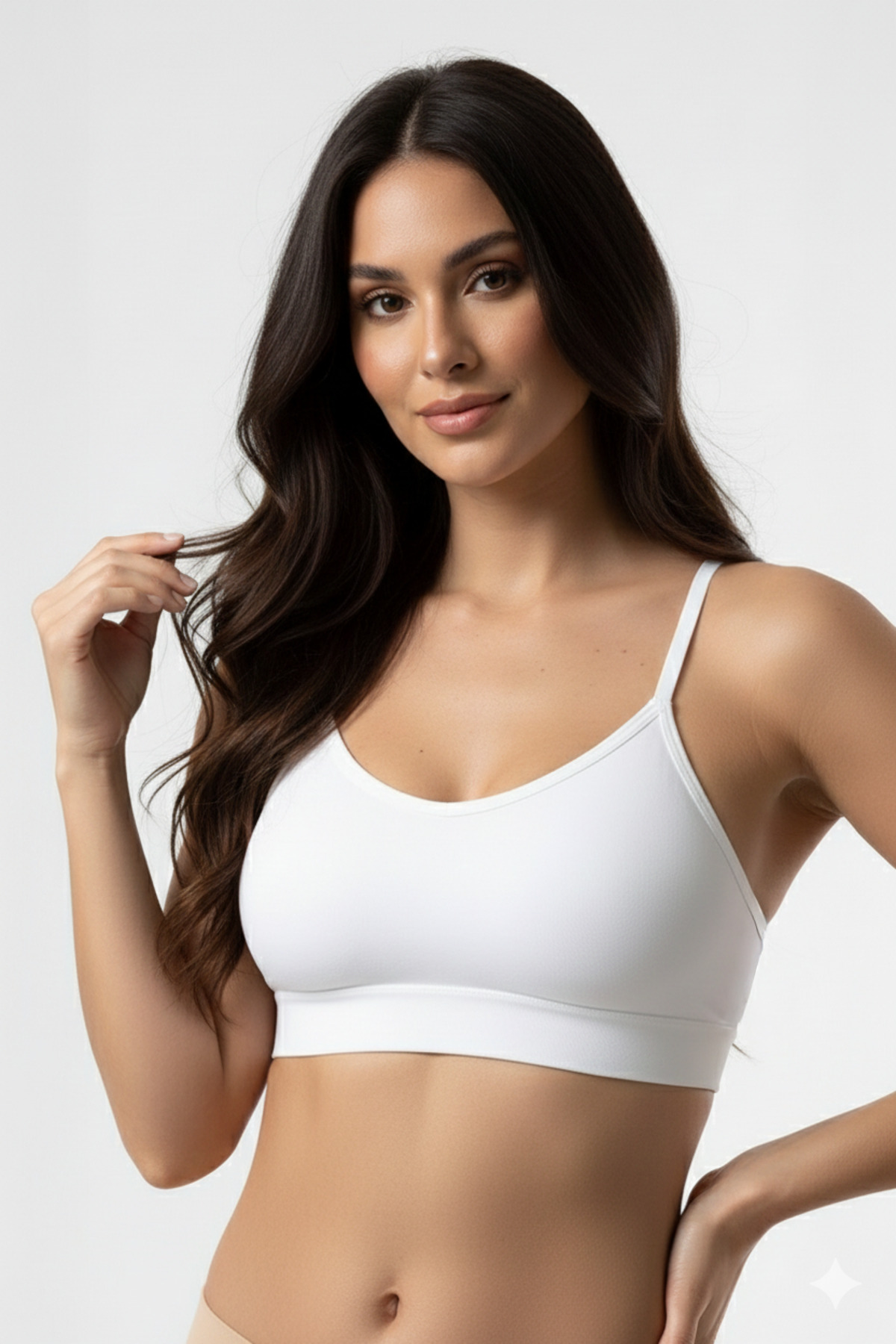 MİSTİRİK Astura Model İnce Askılı Arkası Detaylı Çapraz Tasarımlı Yumuşak Kadın Pedli Sütyen Beyaz Renk görsel 2