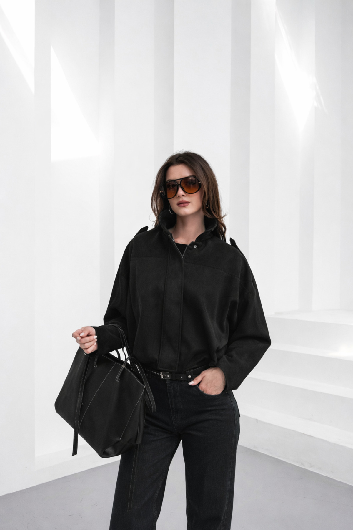 Eleganza Divina  Kadın sade astarlı bomber süet ceket - Görsel 2