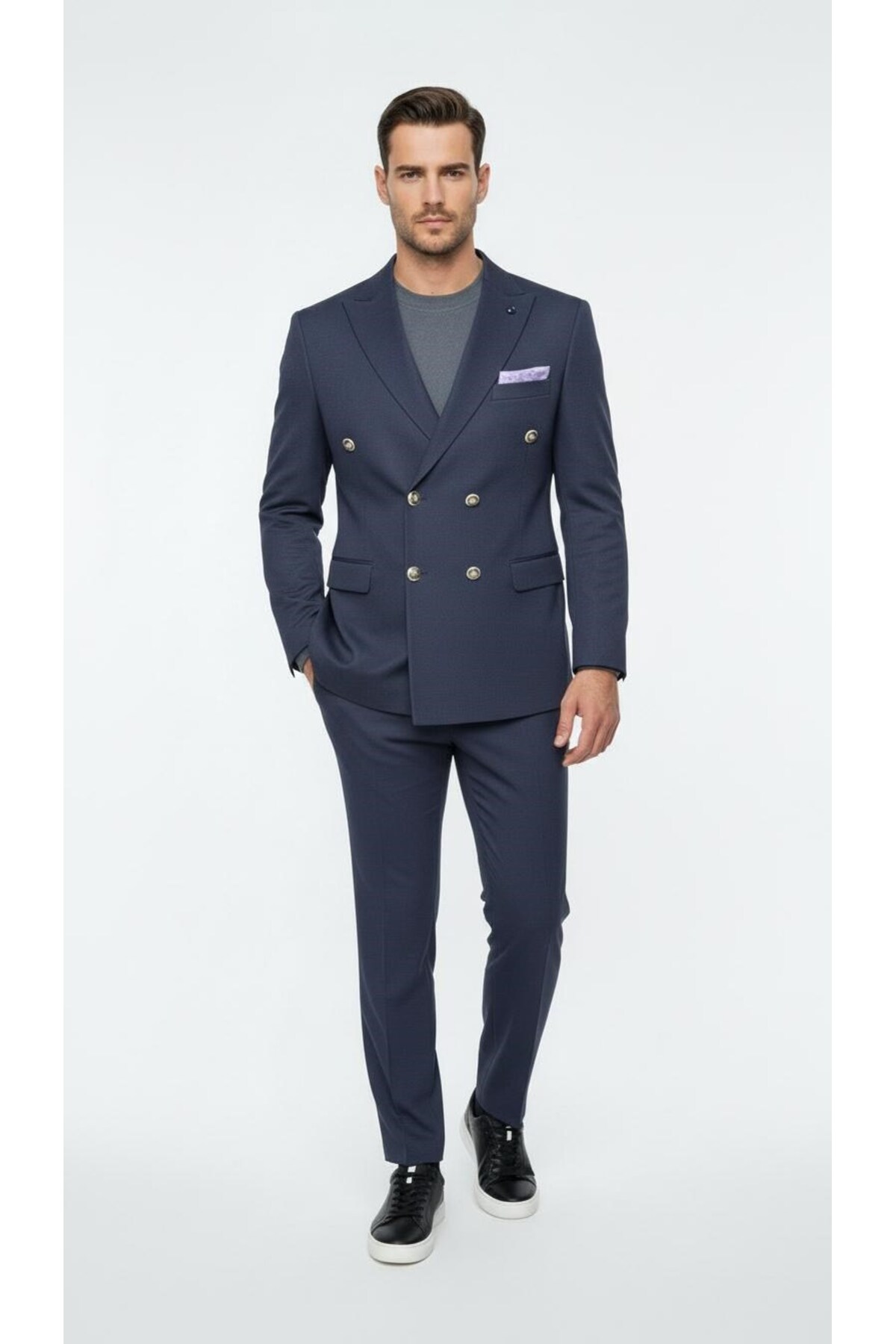 Plus Scorpion Erkek Kruvaze Gold Düğmeli Dokulu Likralı Kumaş Blazer Ceket, Modern Kesim Şık Tasarım görsel 3