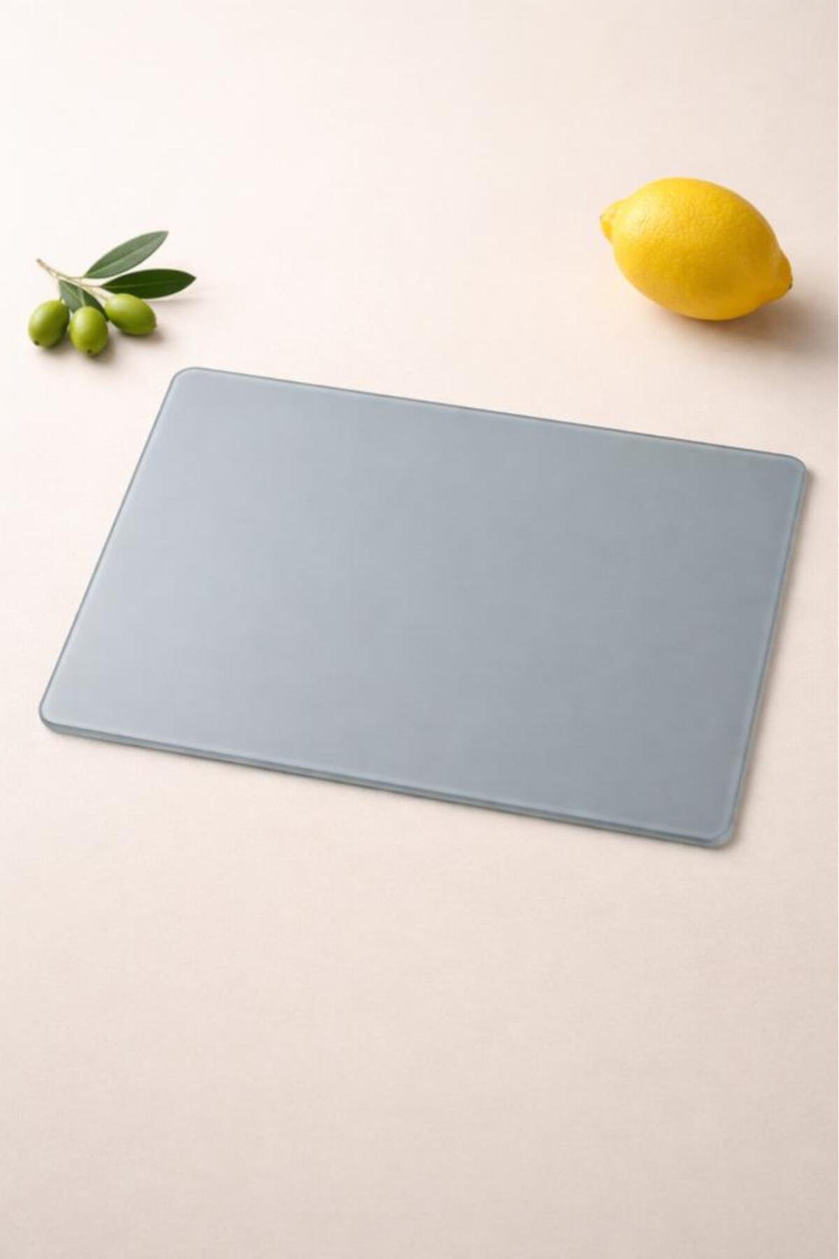 Miabella Home Cam Kesme Tahtası Rustik Serisi Kesme Tahtası Mutfak Cam Doğrama Tahtası Gri 20x30