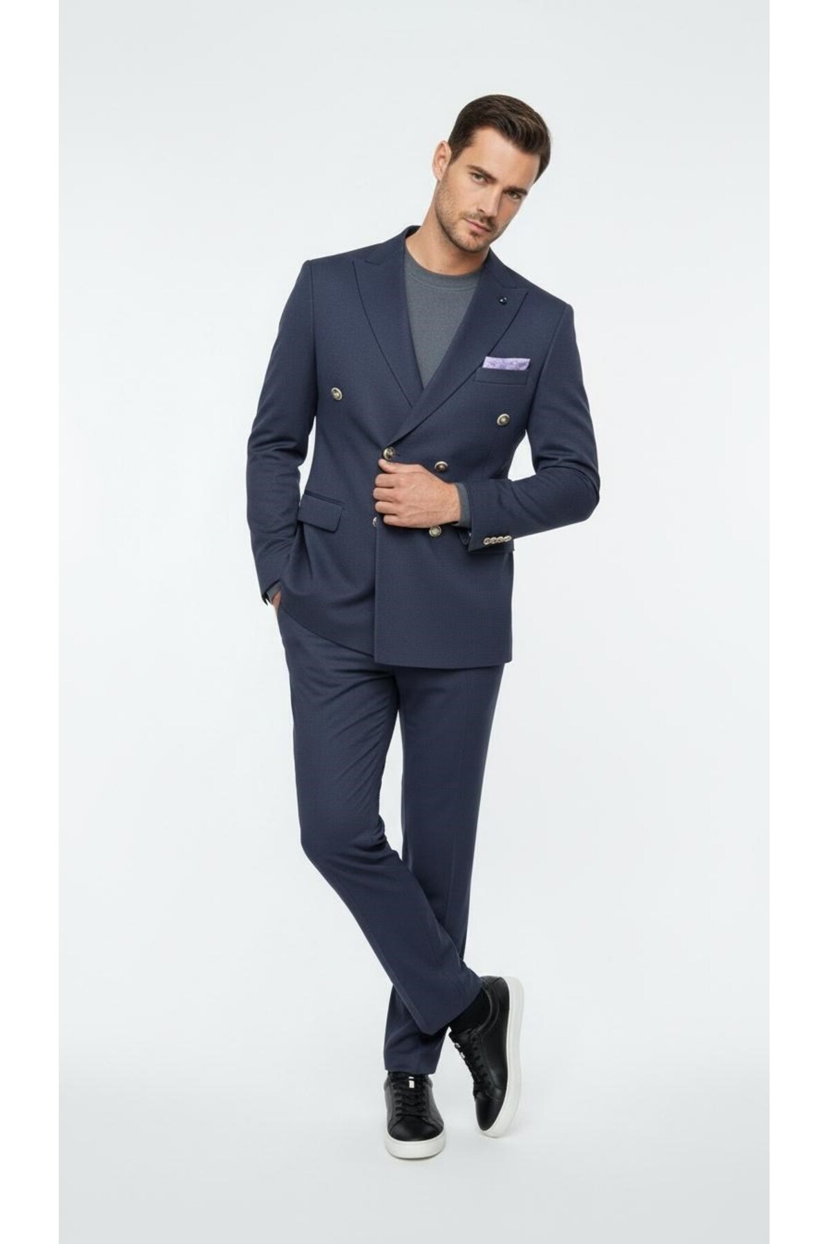 Plus Scorpion Erkek Kruvaze Gold Düğmeli Dokulu Likralı Kumaş Blazer Ceket, Modern Kesim Şık Tasarım görsel 5