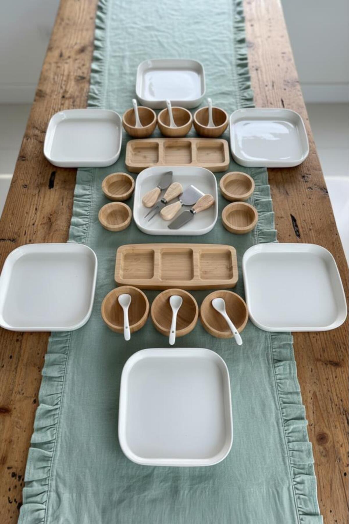 Aven 29-Piece Natural Bamboo-Ceramic Breakfast Set for 6 – Breakfast Set Serving Set