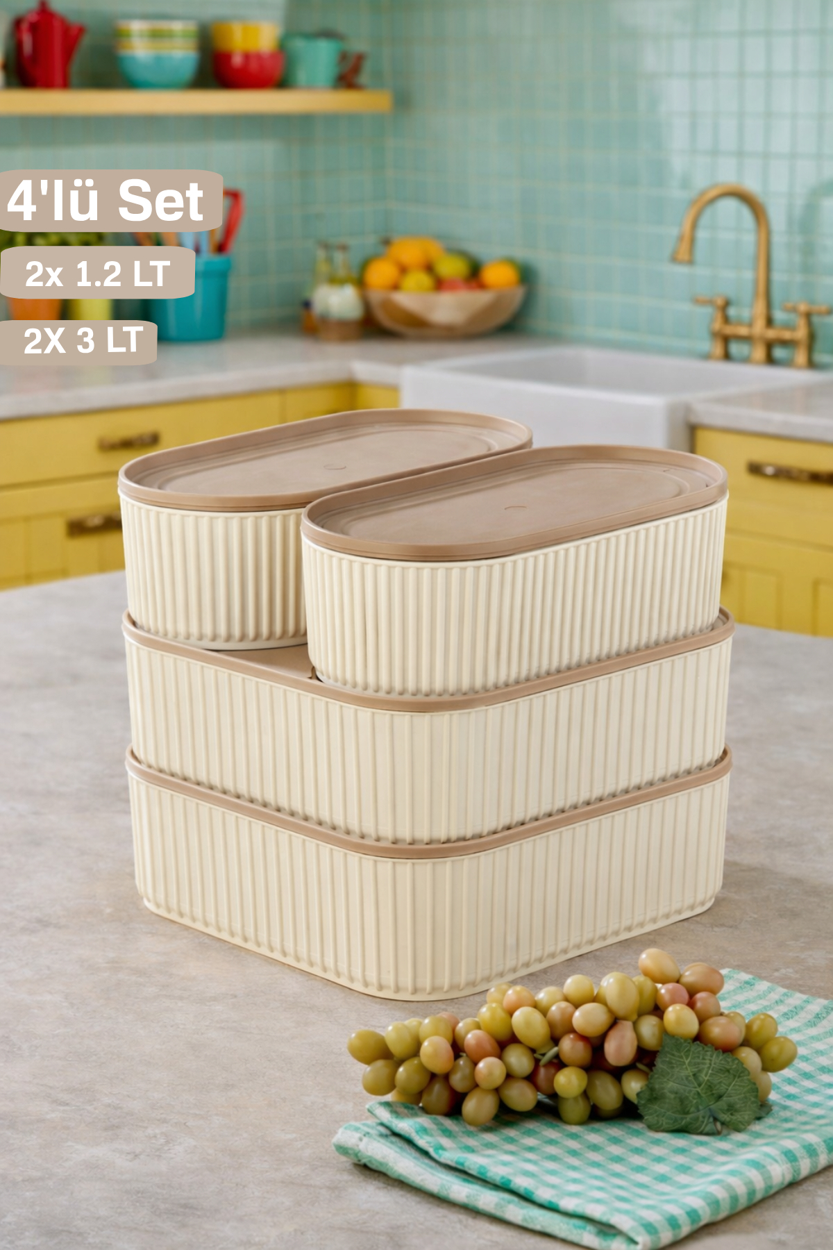 4-Piece Striped Rectangular Storage Set |1.3 LT 3 LT | Microwave and Freezer Compatible