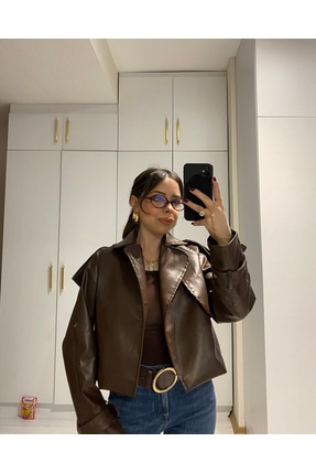 EMOŞŞBUTİK Kahverengi Premium Astarlı Deri Ceket