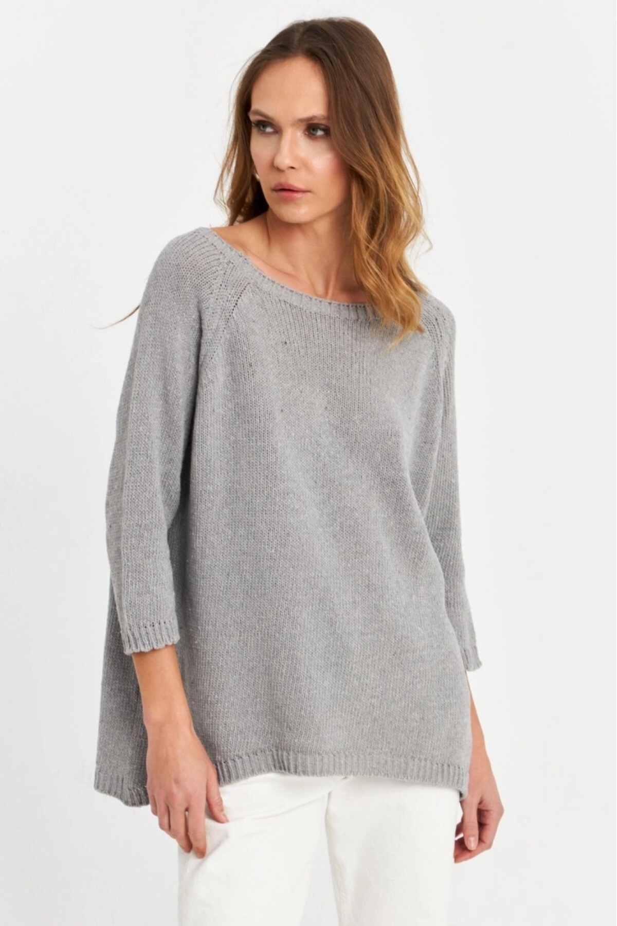 Be Best  Kadın Gri Sırtı Damla Triko Bluz BE279 - Görsel 3