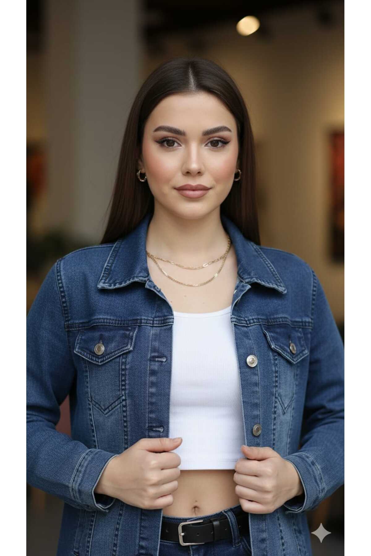 MODA  Yıkamalı Mavi denim silim kot ceket - Görsel 2