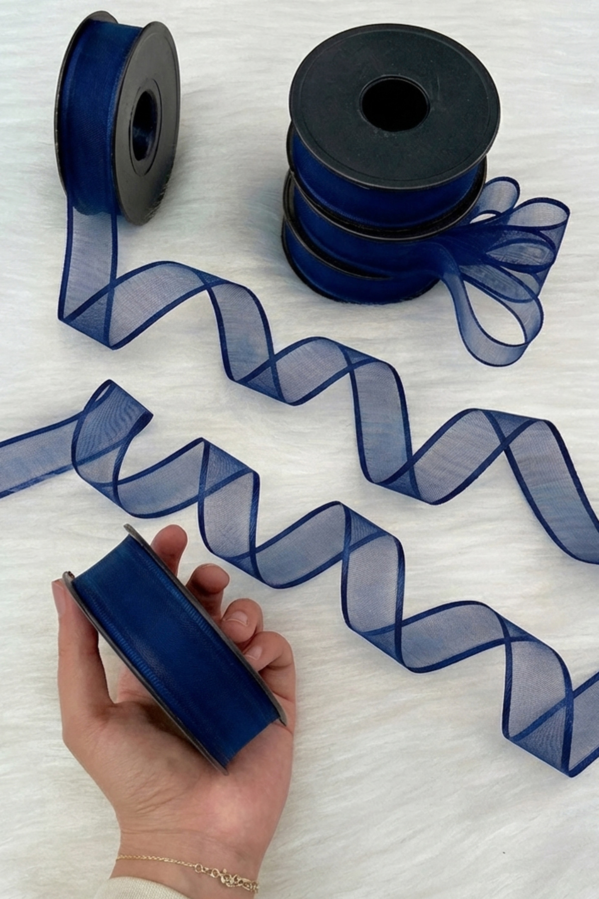 Navy Blue Chiffon Ribbon 2.5 cm 20 mt, Bride, Groom, Bundle, Engagement, Dowry, Special Day, Gift, Wedding, Ornament