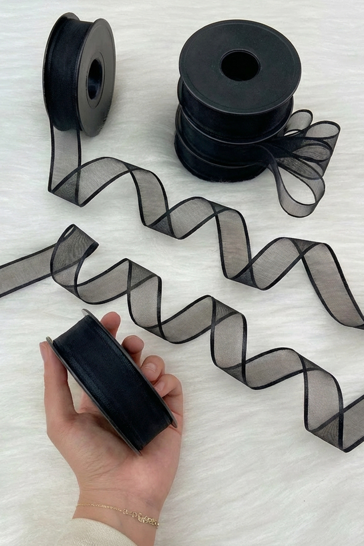 Black Chiffon Ribbon 2.5 cm 20 mt, Bride, Groom, Bundle, Engagement, Dowry, Special Day, Gift, Wedding, Ornament