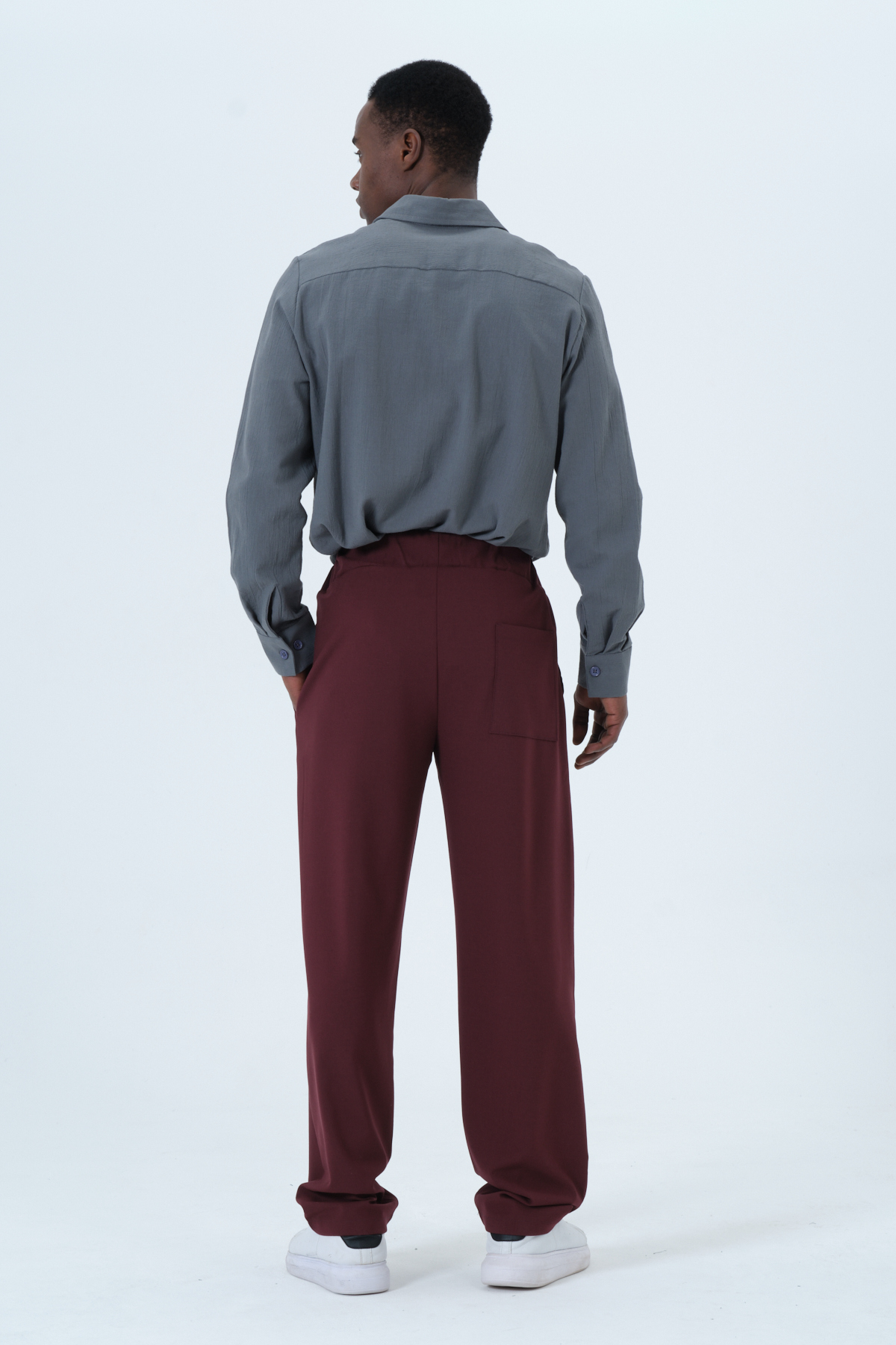 RELAXL Bağcıklı Pileli Battal Boy Geniş Paça Baggy Bordo Pantolon görsel 4