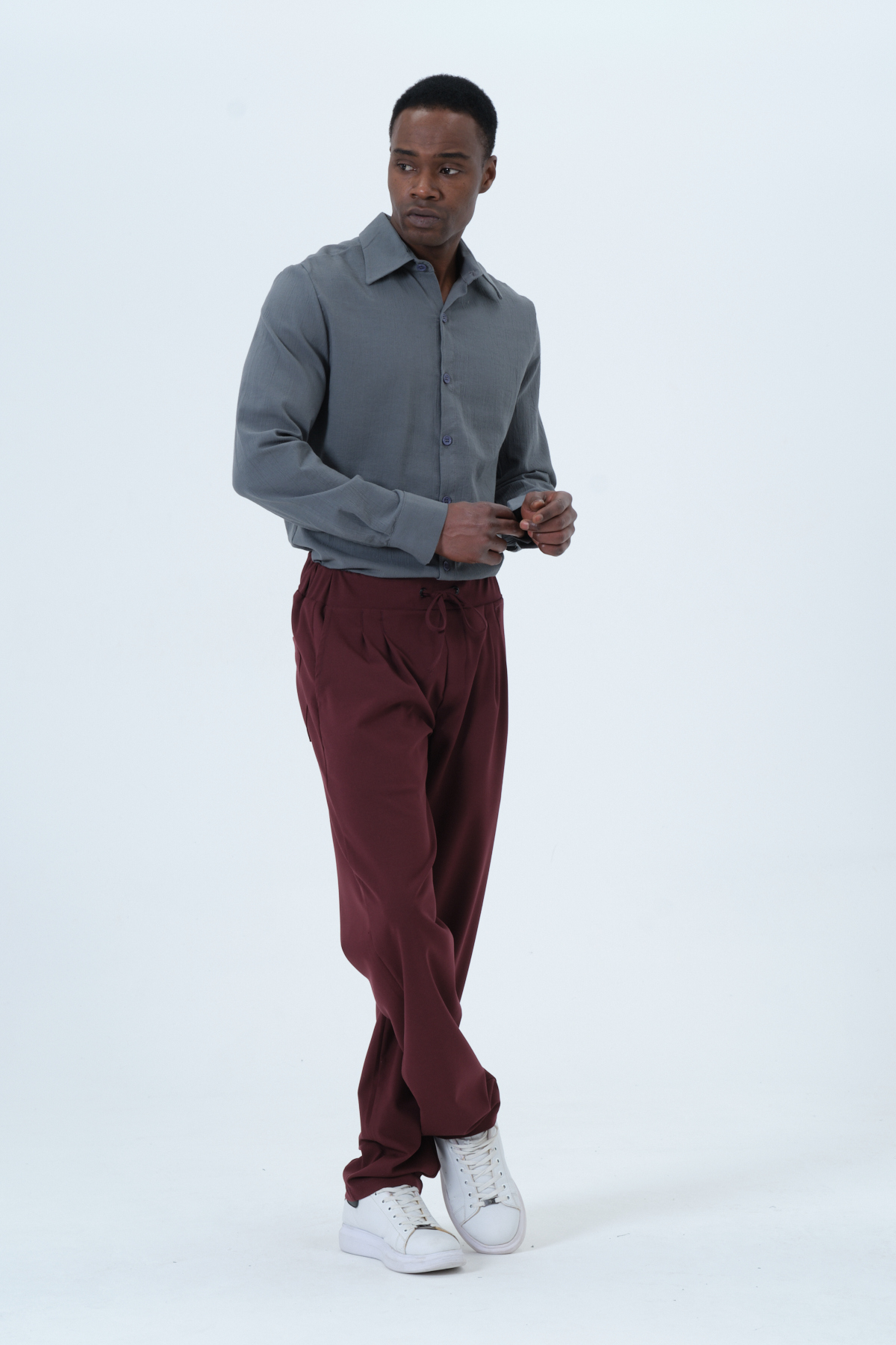 RELAXL Bağcıklı Pileli Battal Boy Geniş Paça Baggy Bordo Pantolon görsel 6