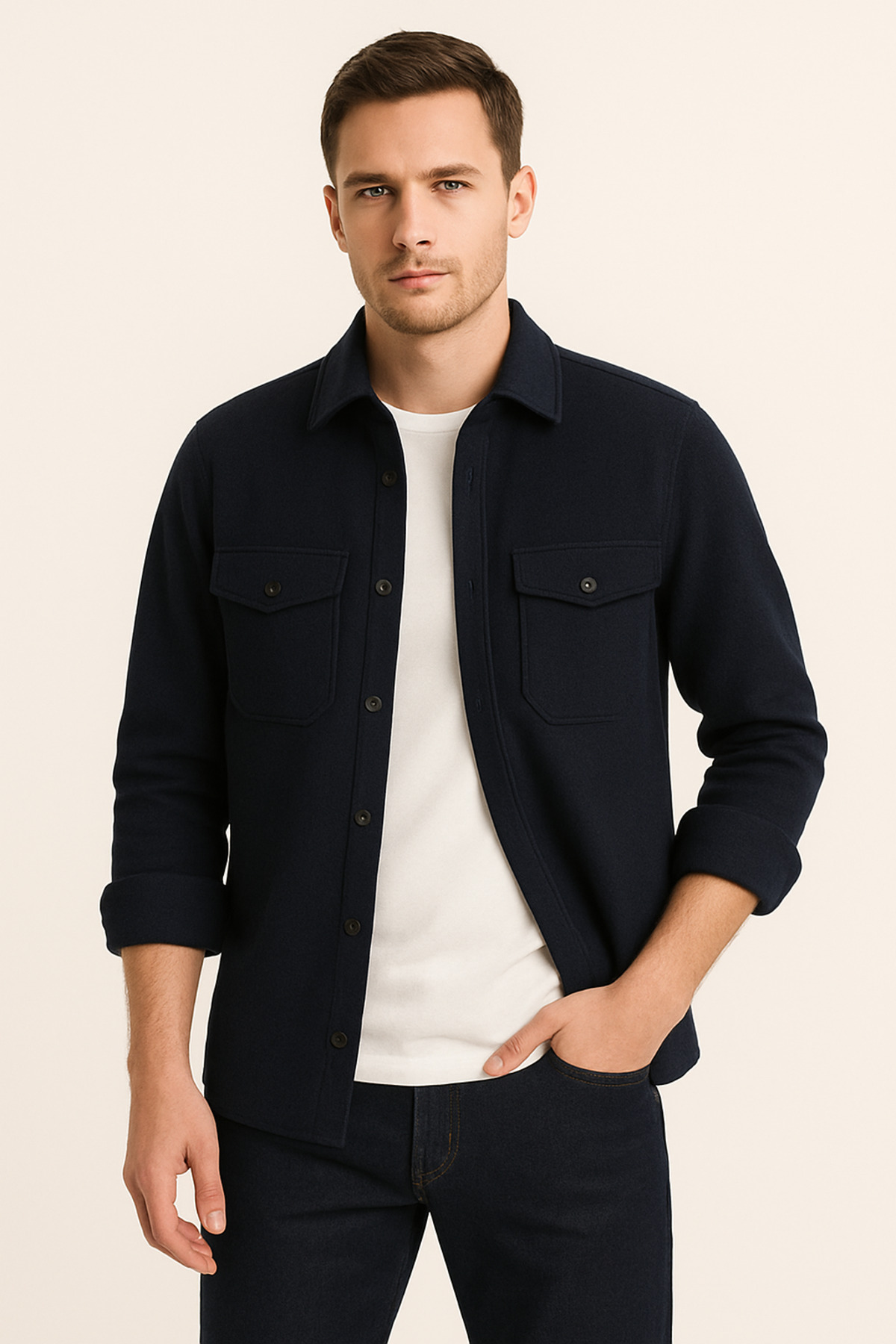 mavisima erkek giyimi Erkek Soft Kaşe Oversize Ceket Gömlek, Lacivert Yeni Sezon görsel 5
