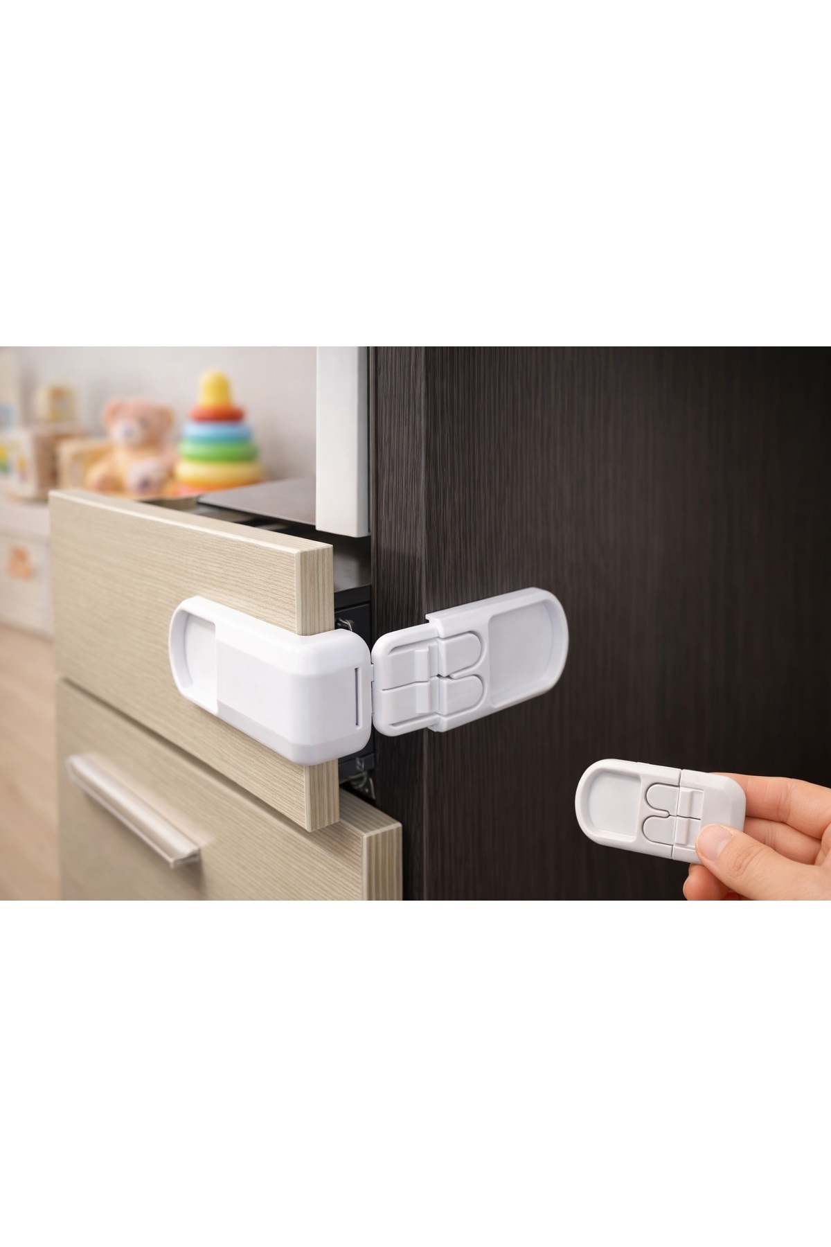 poswicon 2 adet Çocuk Güvenlik Kilidi Seti Dolap Çekmece Kapak Kilidi Bebek Çocuk Yapıştırmalı Güçlü Kilit fotoğrafı 2 (önizleme)