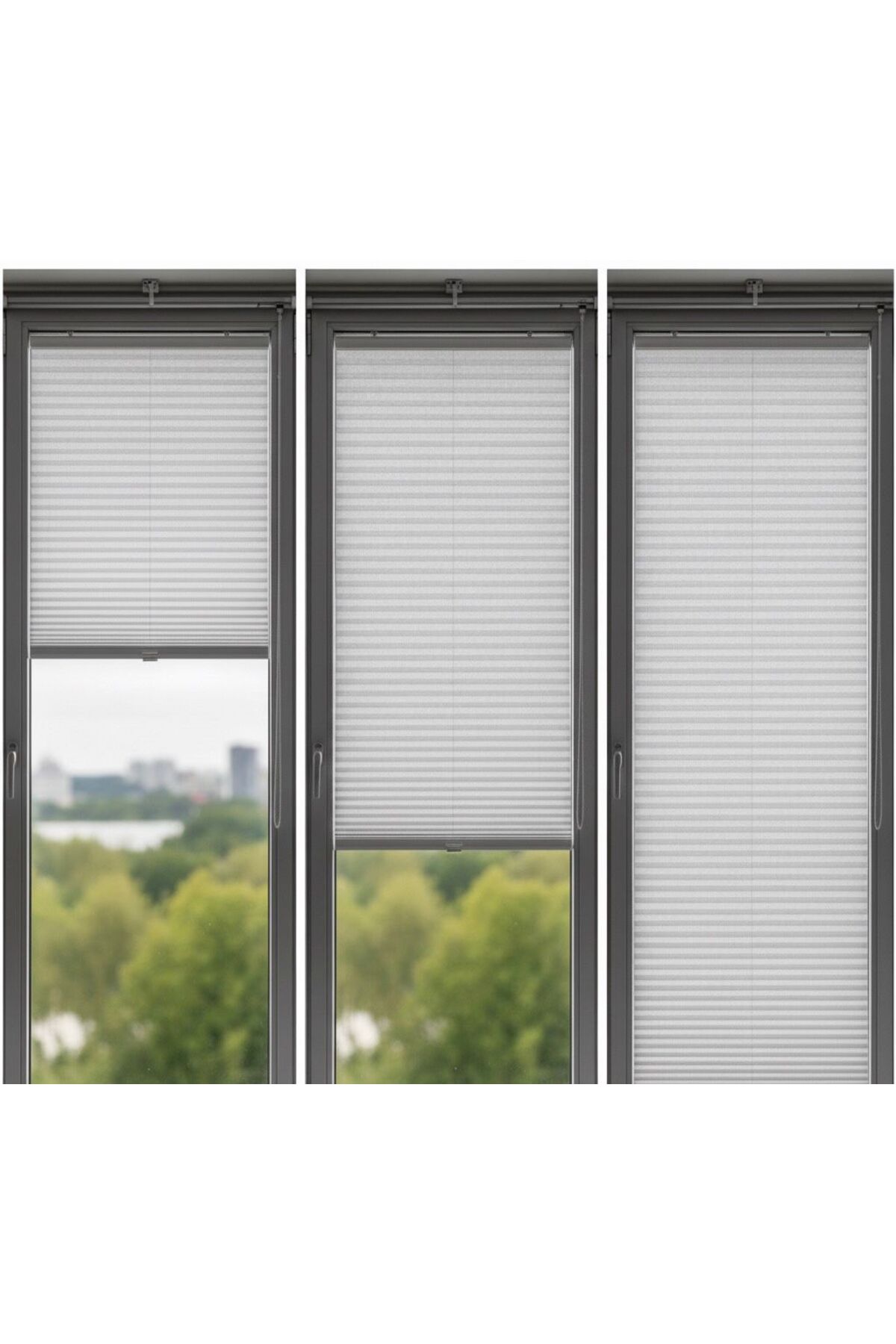 Light Gray Pleated Curtain Glass Balcony Pleated Curtain Heat Insulated Foldable 1st Quality Fabric