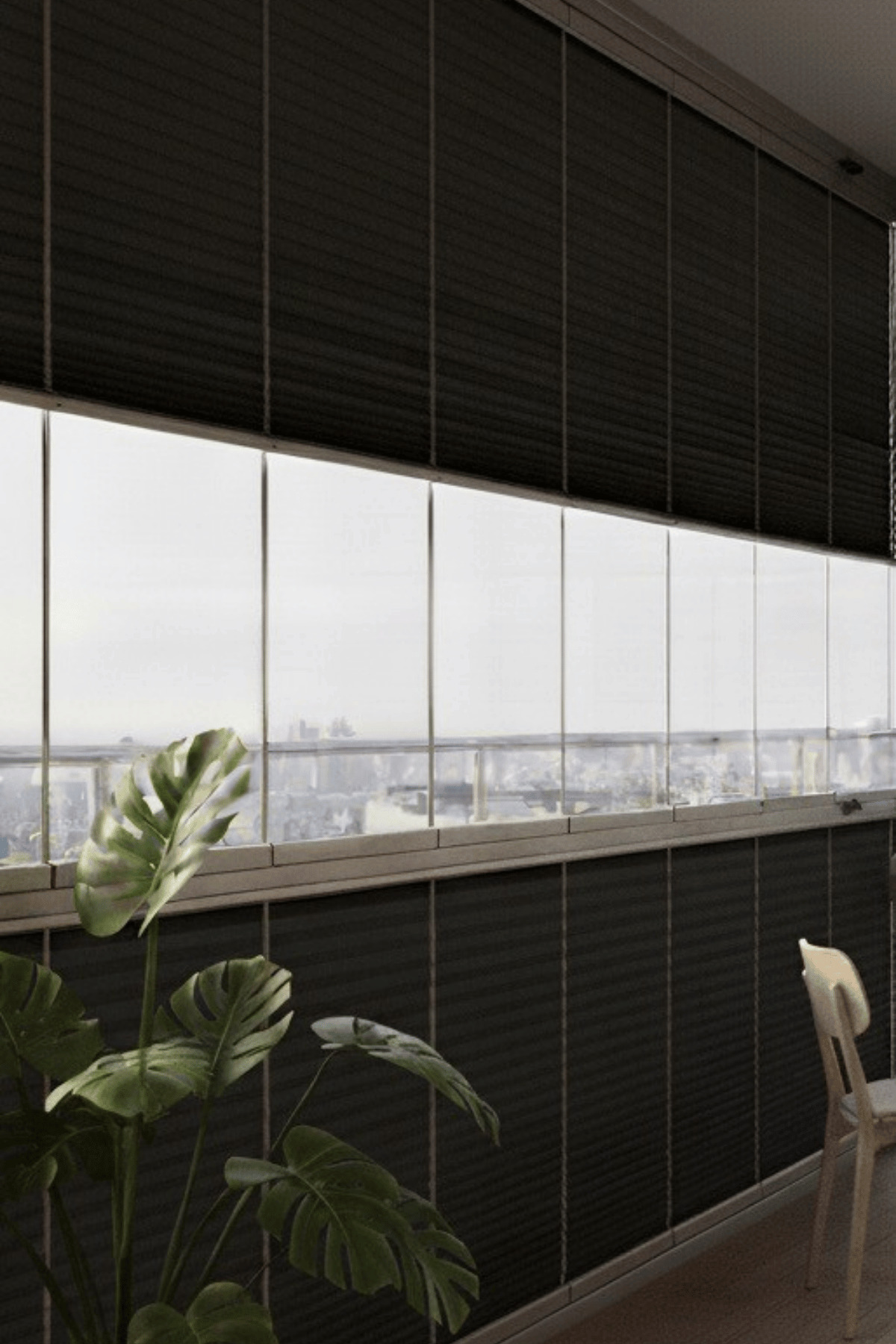 Black Pleated Curtain Glass Balcony Pleated Curtain Heat Insulated Foldable 1st Quality Fabric