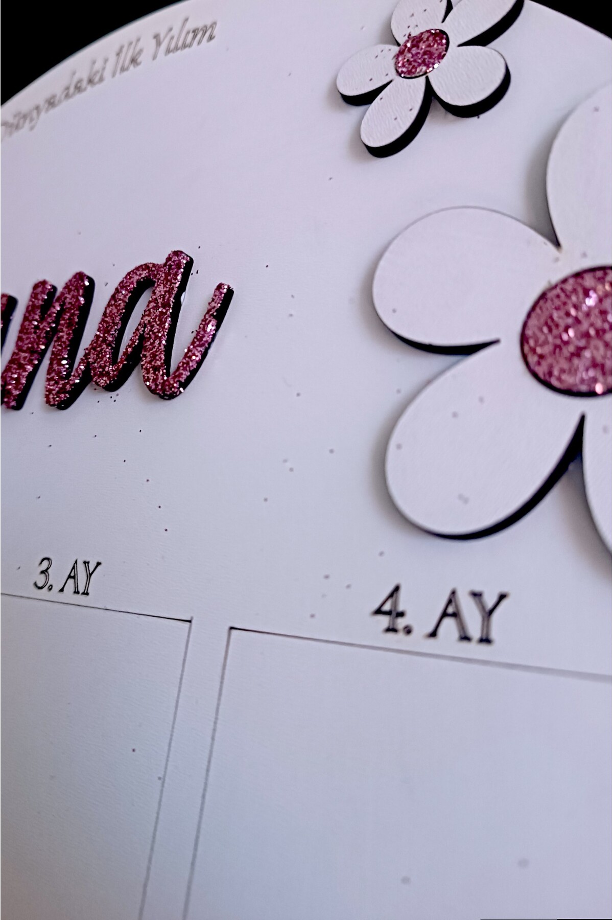 aze kids İsme Özel Pembe Sİmli PAPATYA Temalı Ahşap İlk Yıl Anı Panosu Bebek Hatırası Doğum Günü Süsü fotoğrafı 4 (önizleme)