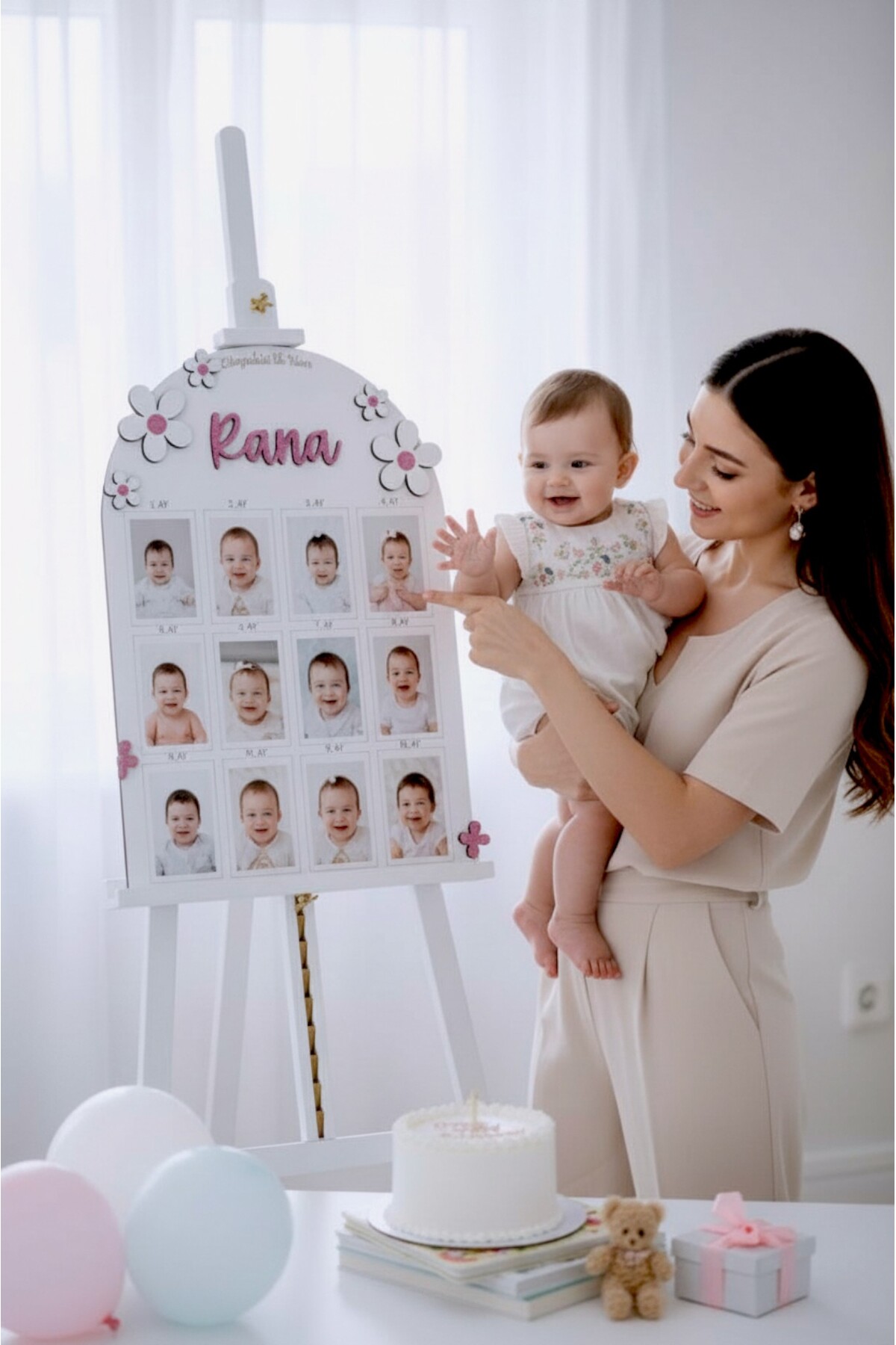 aze kids İsme Özel Pembe Sİmli PAPATYA Temalı Ahşap İlk Yıl Anı Panosu Bebek Hatırası Doğum Günü Süsü fotoğrafı 2 (önizleme)